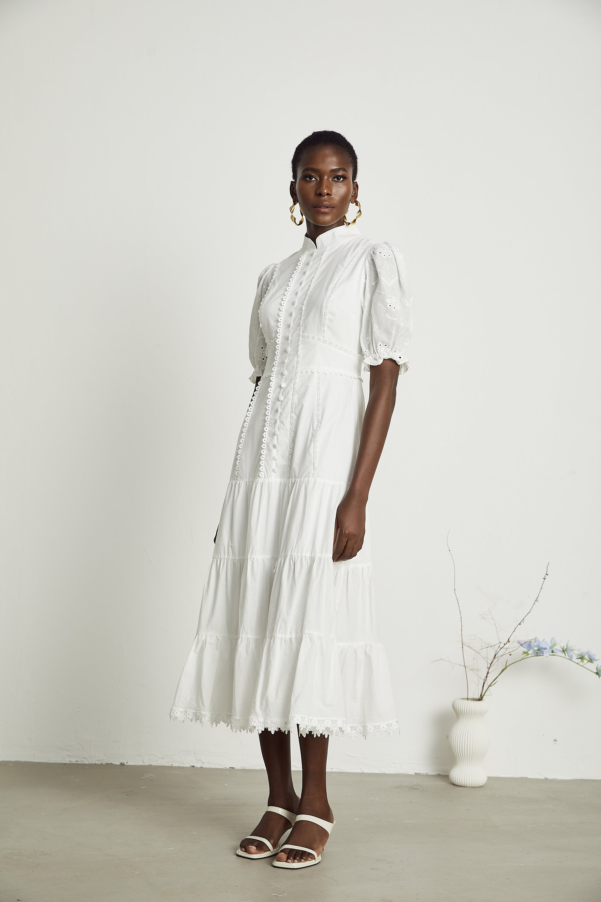 Coline lace floral-embroidered midi dress
