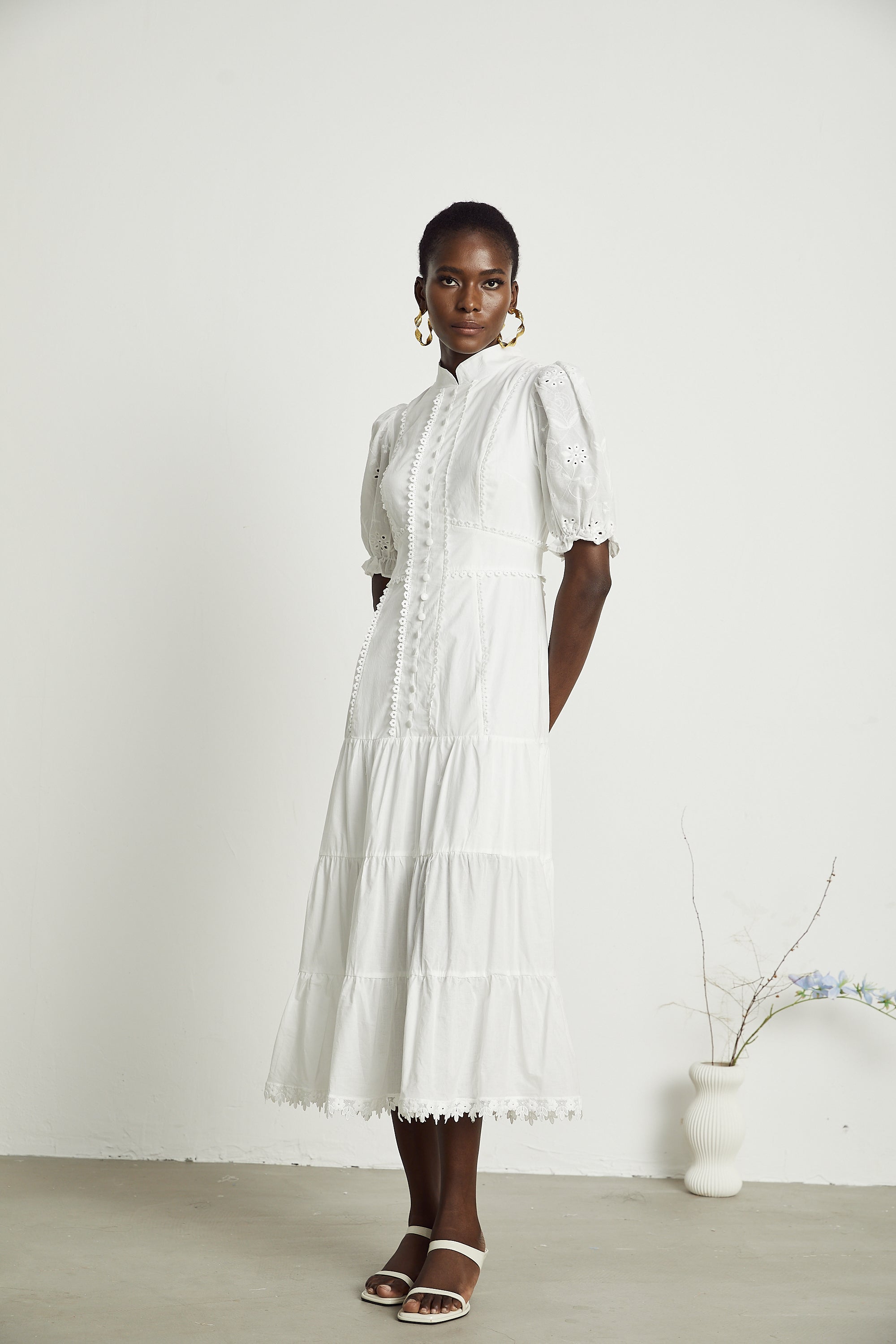 Coline lace floral-embroidered midi dress