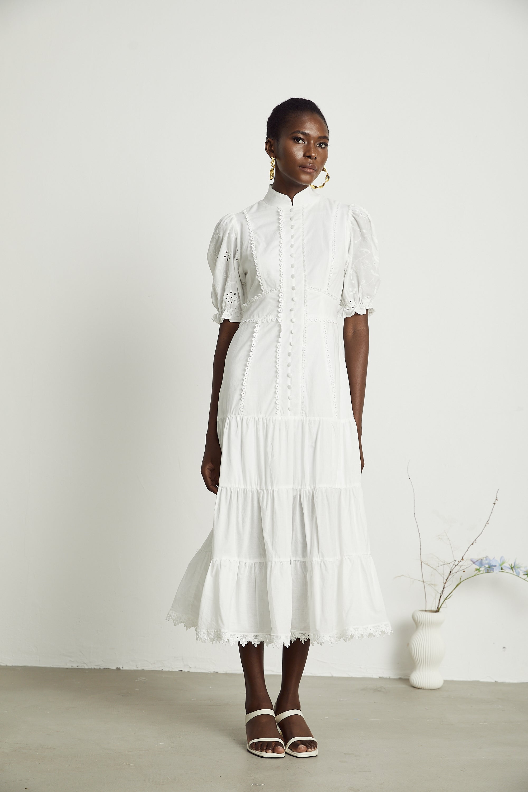 Coline lace floral-embroidered midi dress
