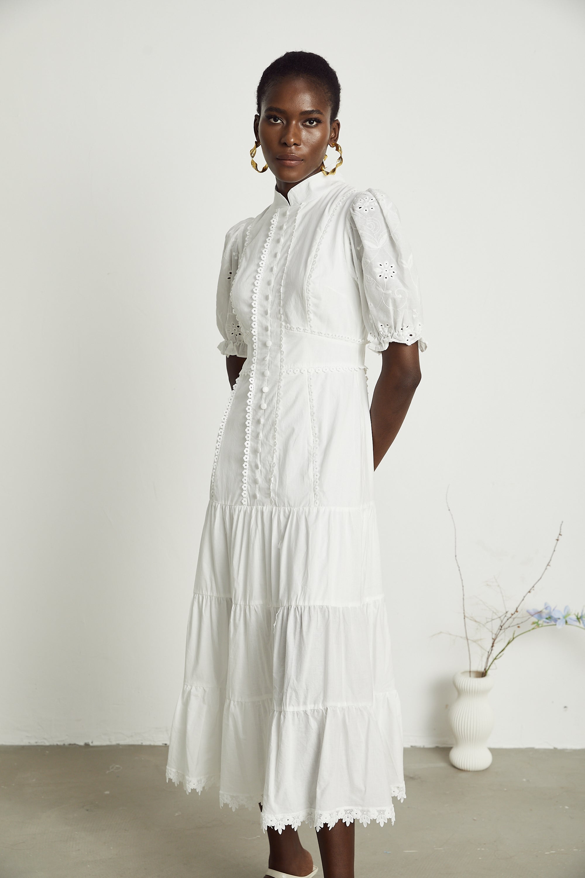 Coline lace floral-embroidered midi dress