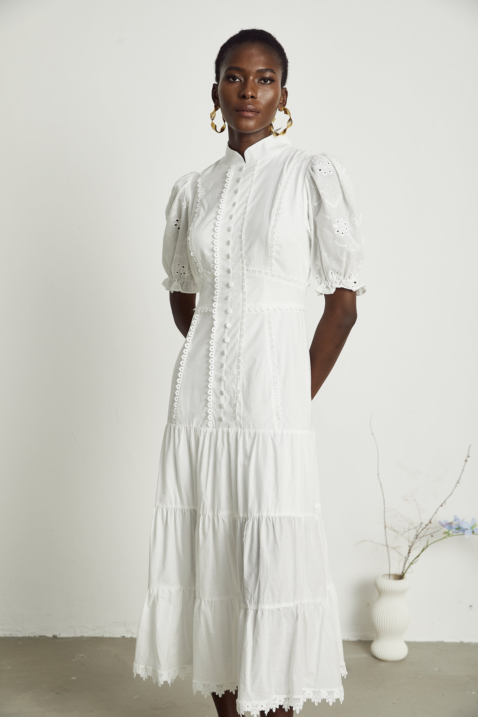 Coline lace floral-embroidered midi dress