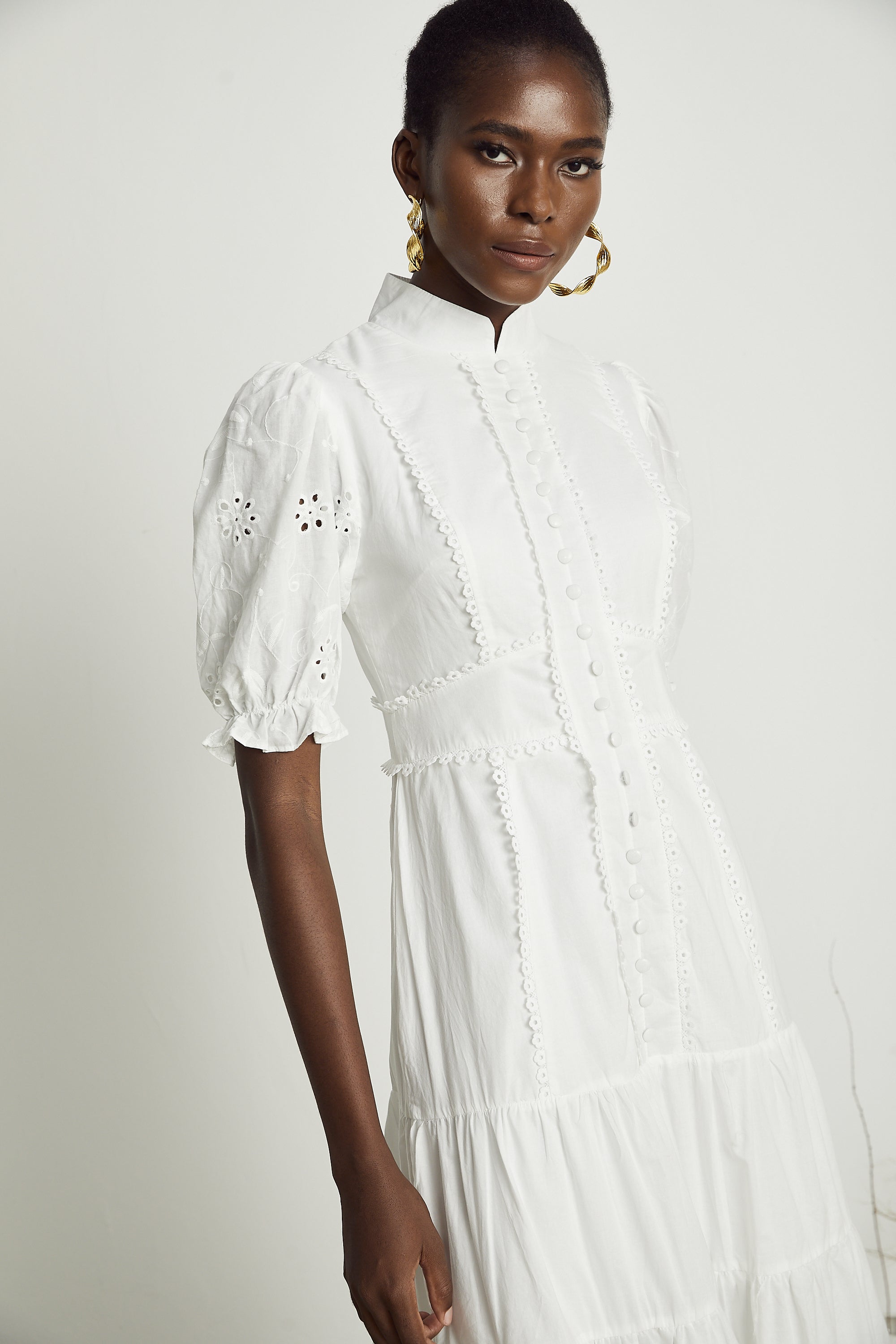 Coline lace floral-embroidered midi dress