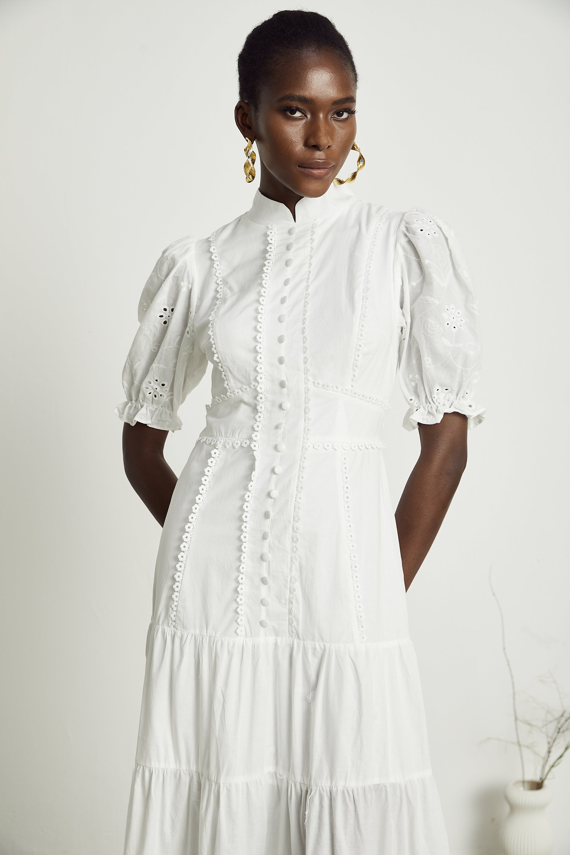 Coline lace floral-embroidered midi dress