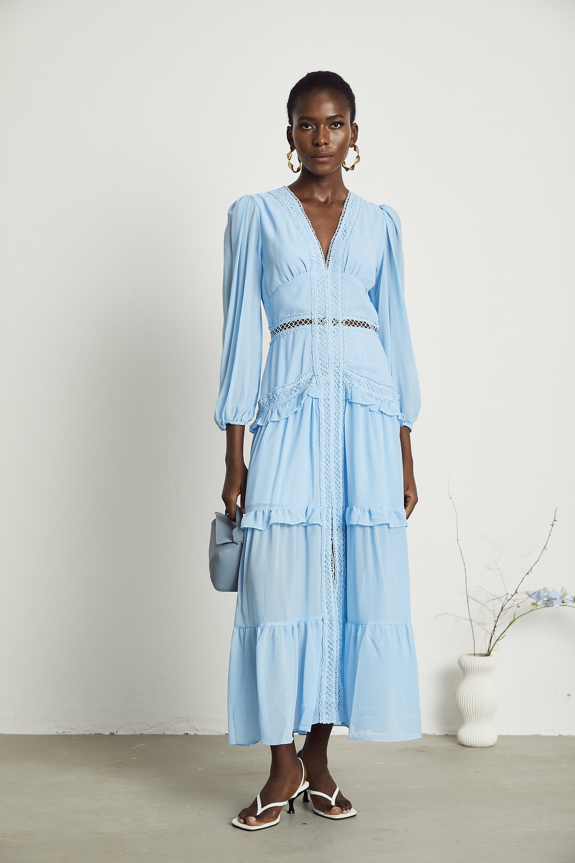 Juno cut-out ruffled maxi dress in Blue