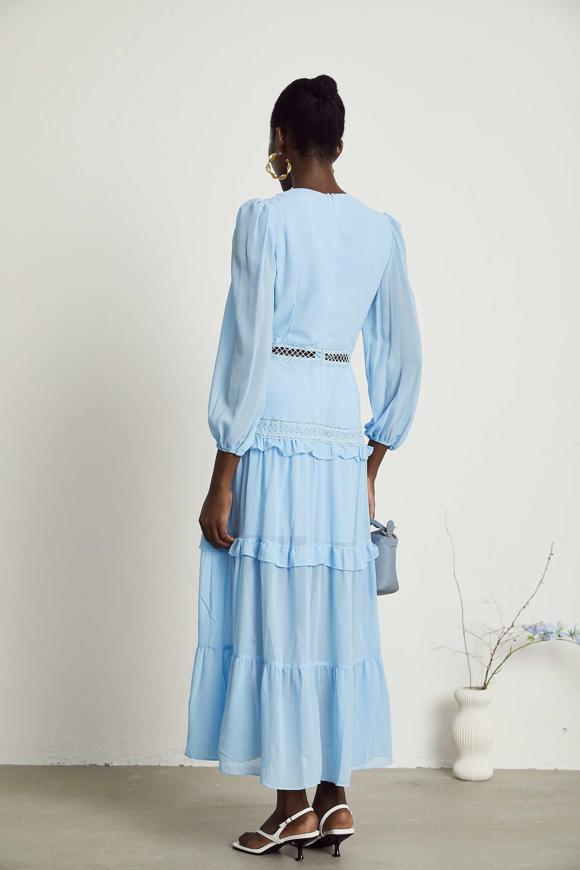 Juno cut-out ruffled maxi dress in Blue