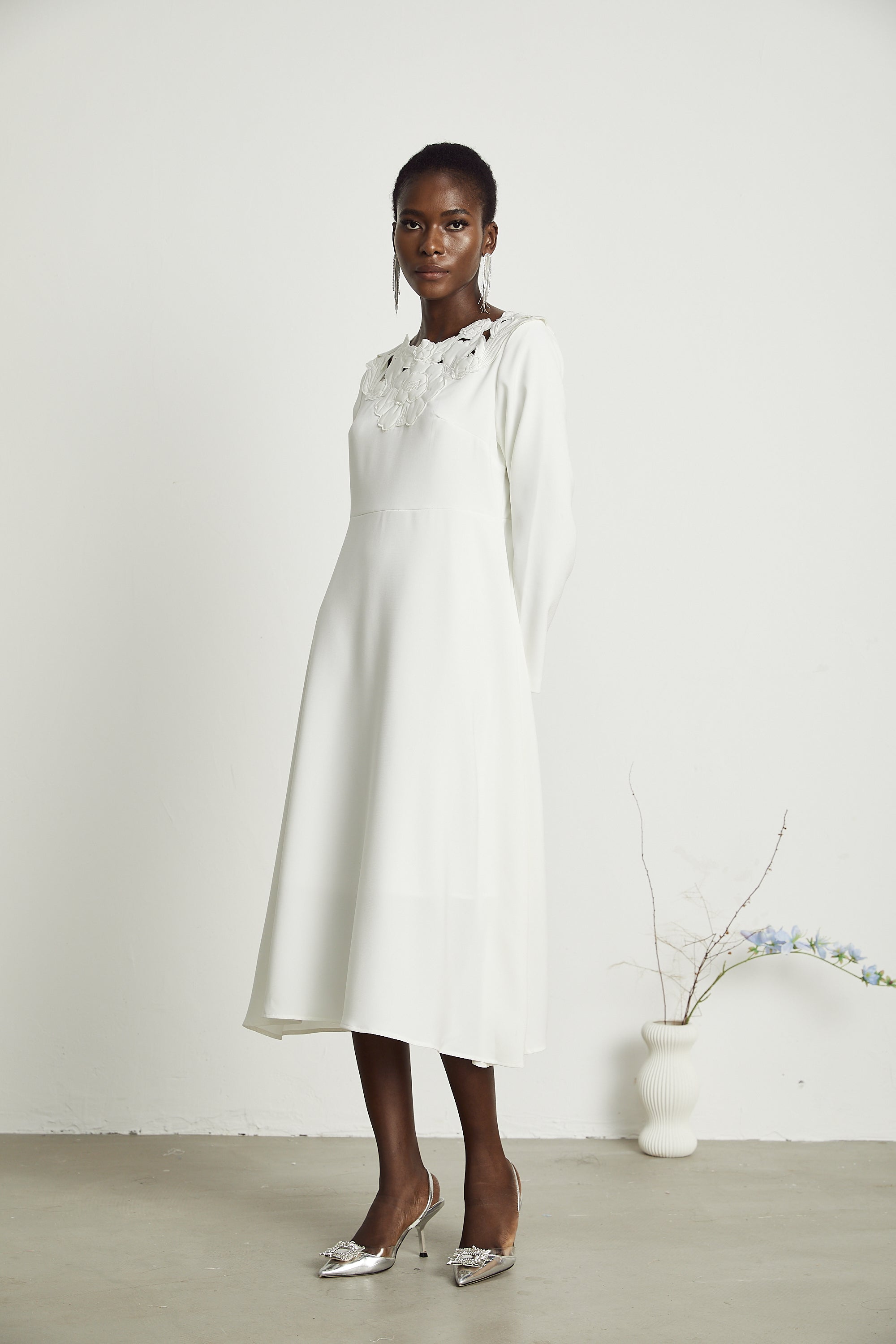 Coline floral embroidered cut-out midi dress