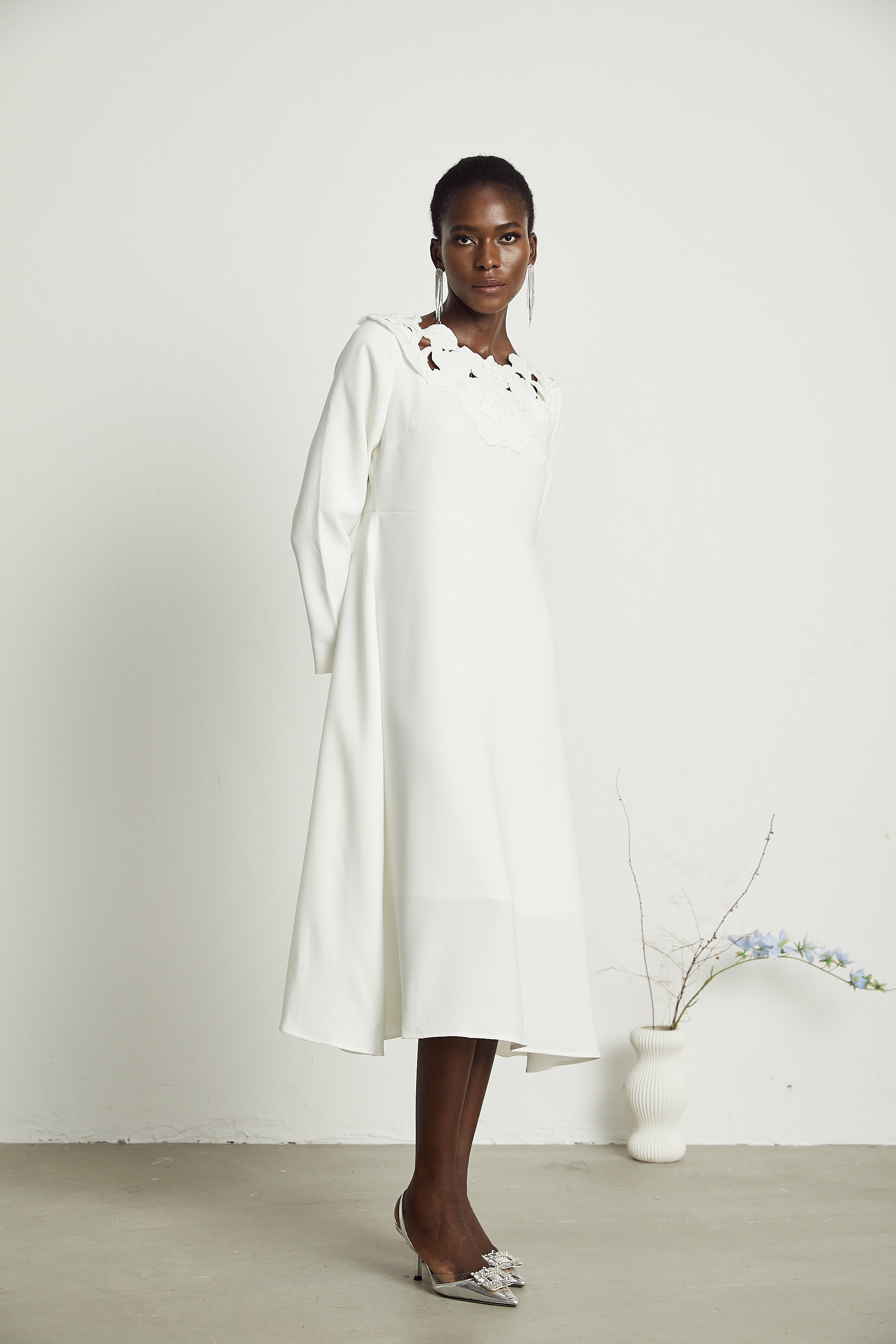 Coline floral embroidered cut-out midi dress
