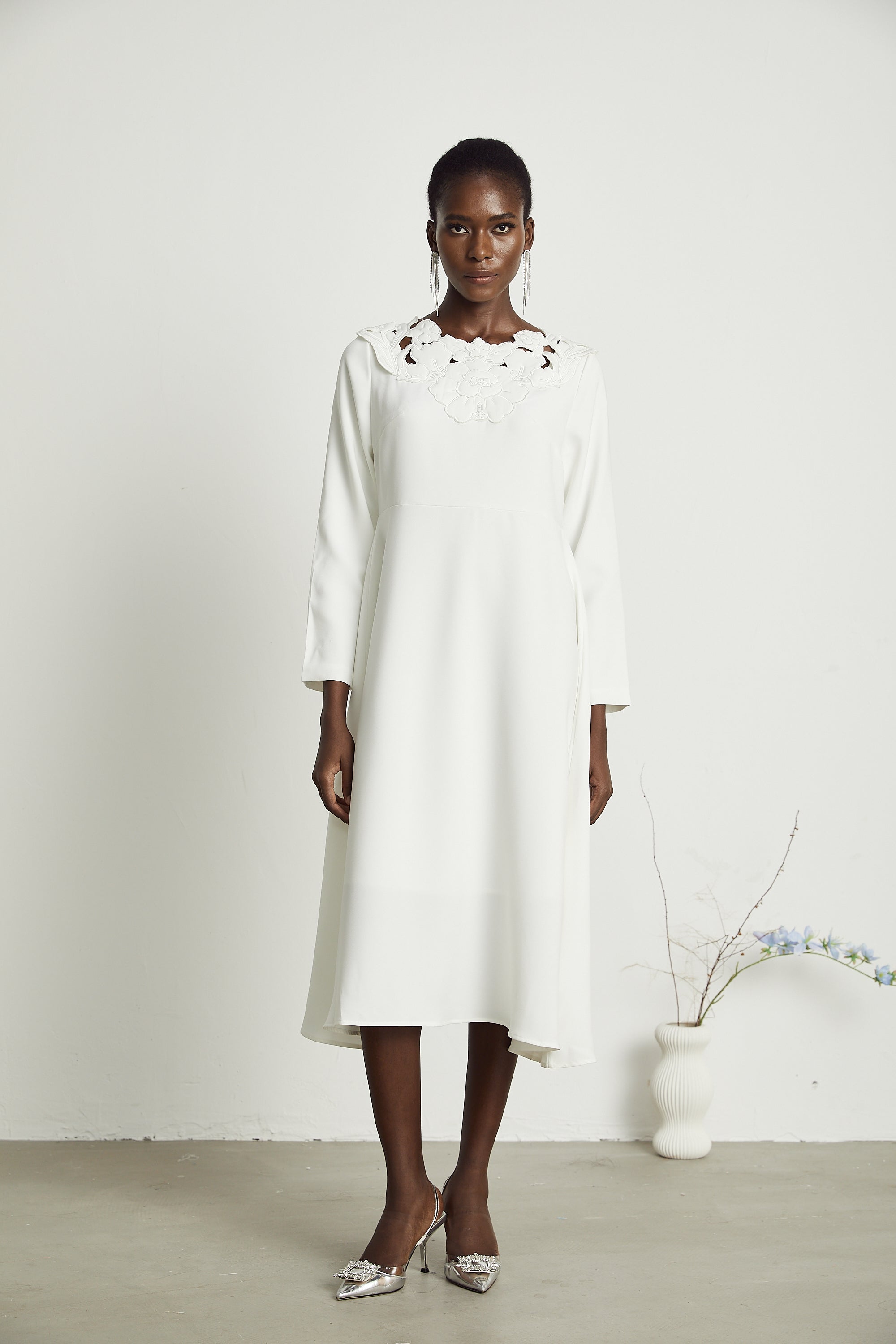 Coline floral embroidered cut-out midi dress