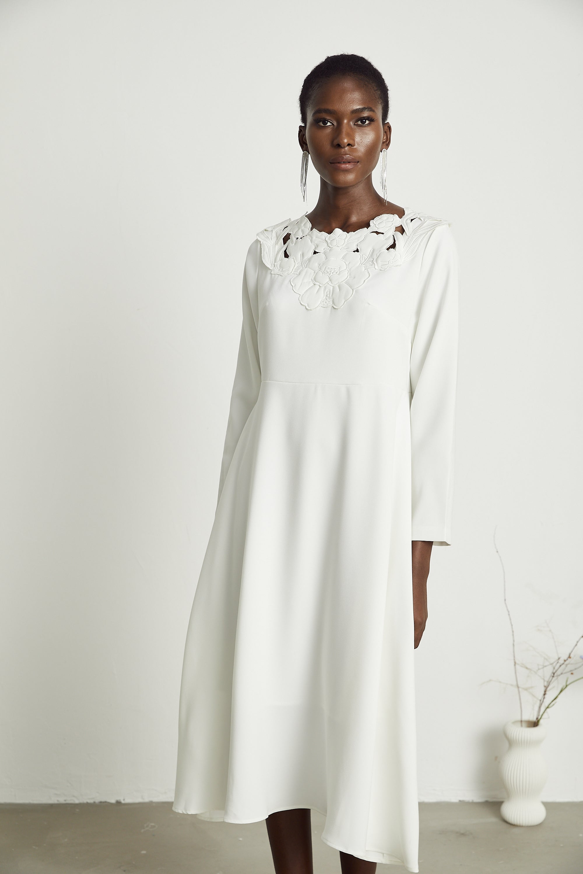 Coline floral embroidered cut-out midi dress
