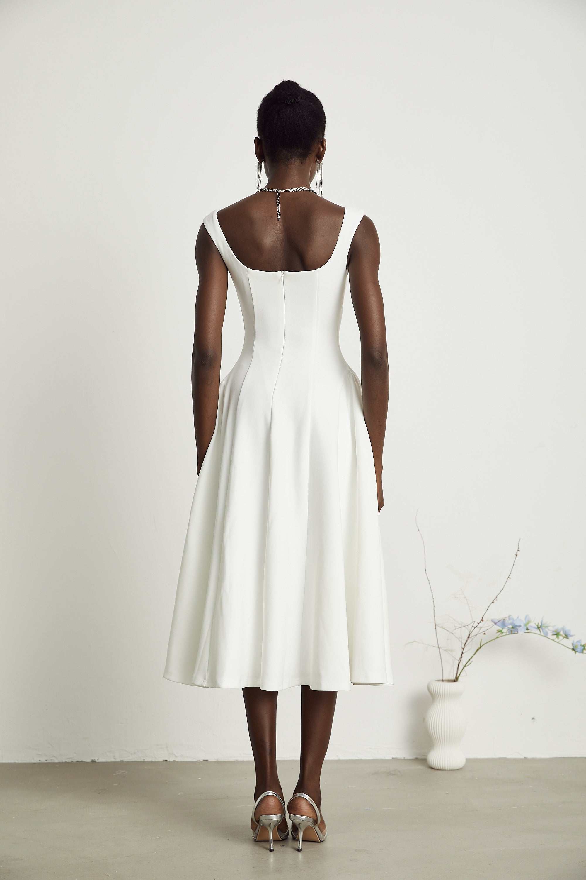 Thala white pleated flared midi dress (Final Sale-US Only)