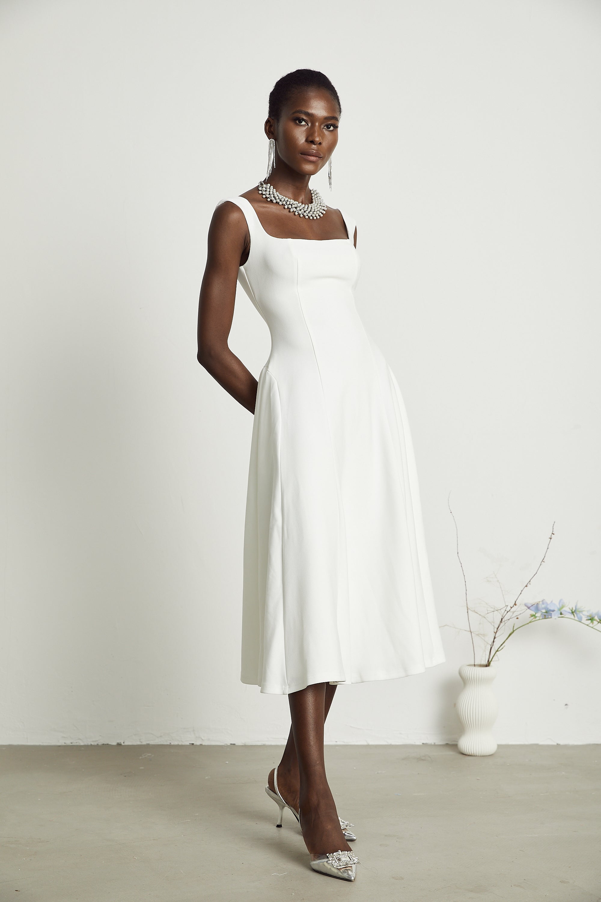 Thala white pleated flared midi dress (Final Sale-US Only)