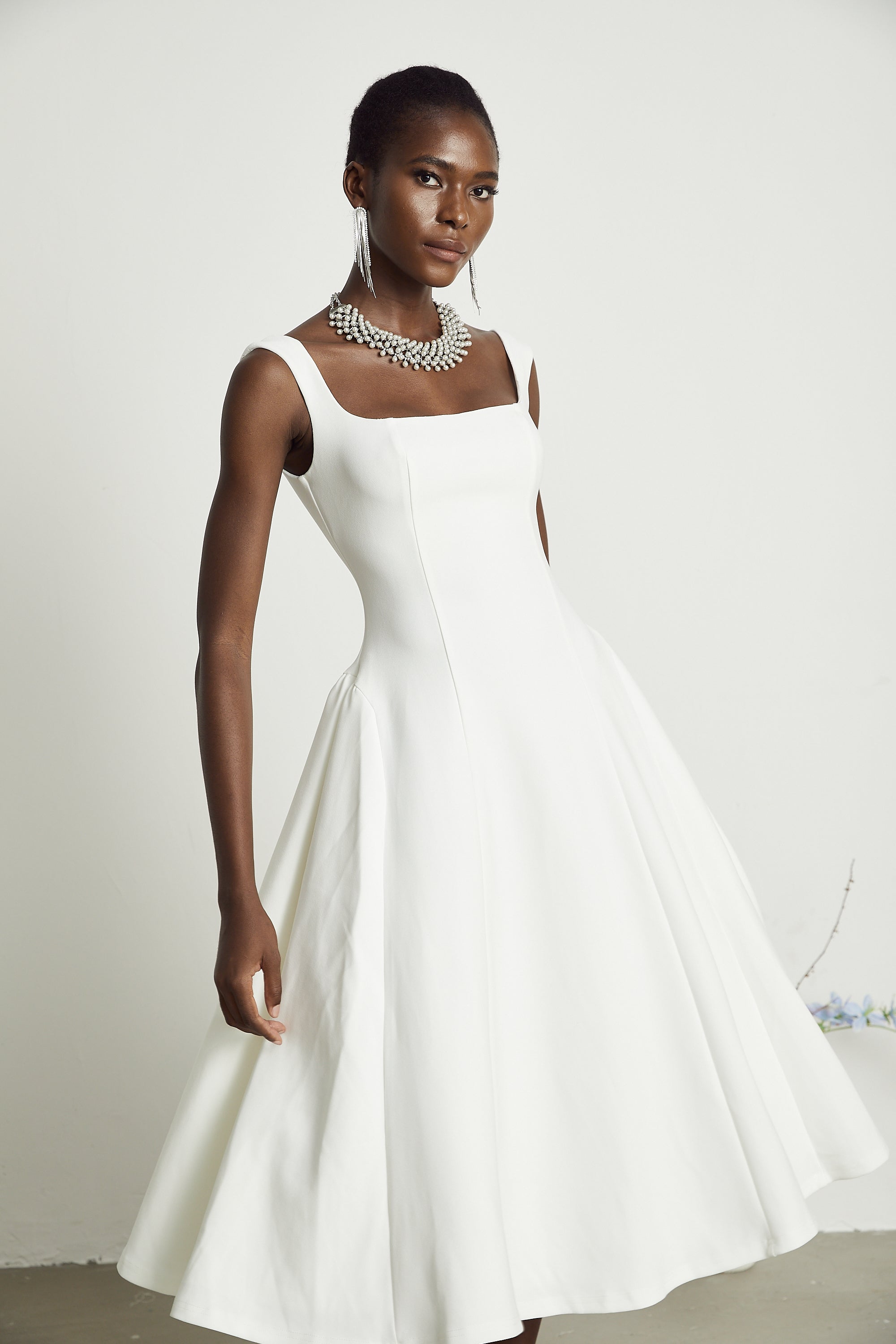 Thala white pleated flared midi dress (Final Sale-US Only)