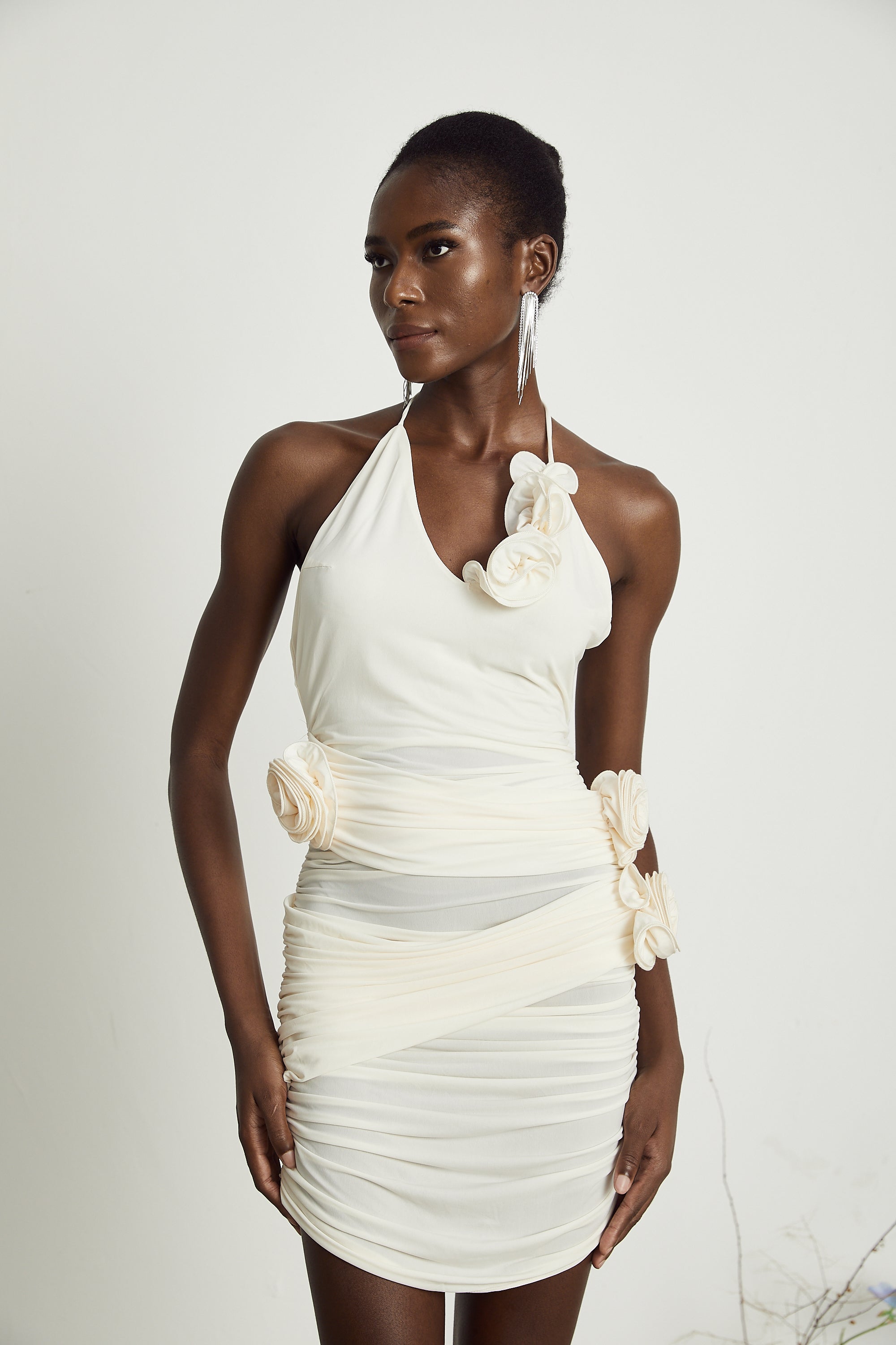 Renée halterneck faux-flower embellished mini dress (US Only)