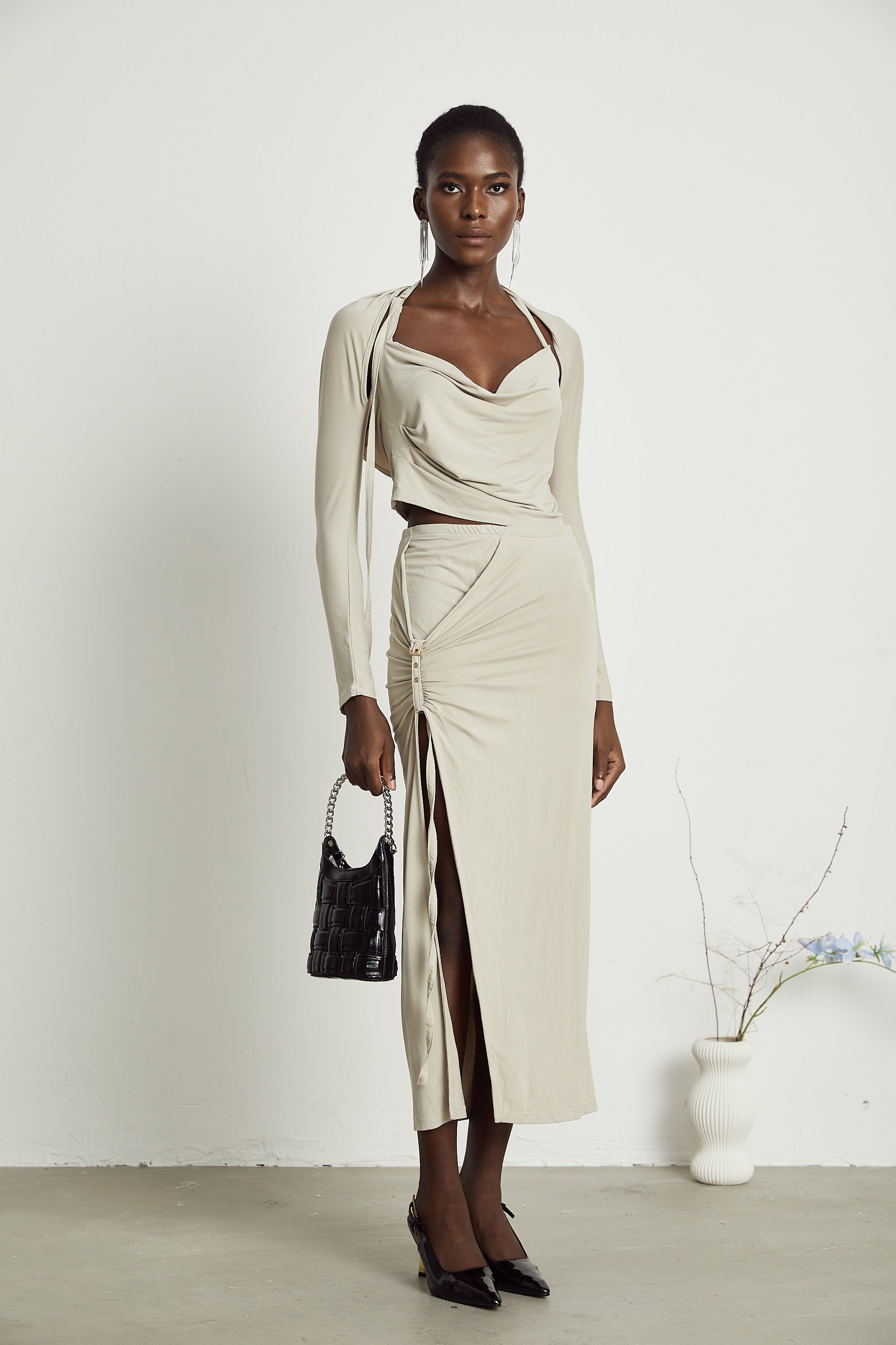 Lanetta khaki jersey top & skirt matching set (Final Sale-US Only)