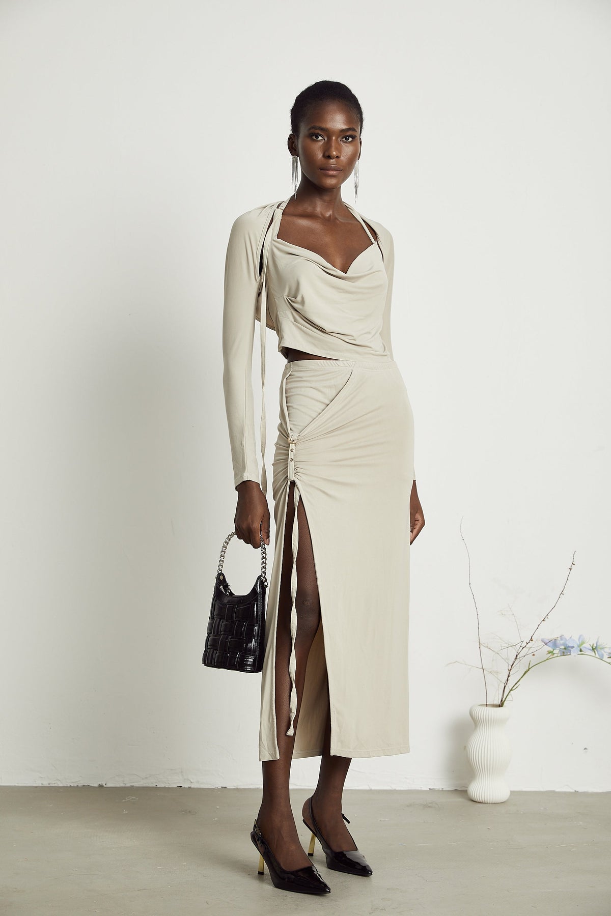 Lanetta khaki jersey top & skirt matching set (Final Sale-US Only)