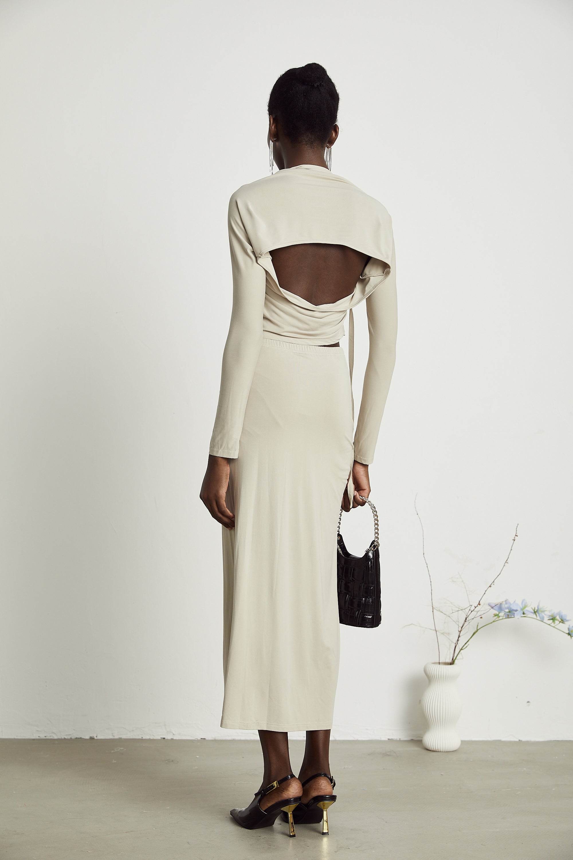 Lanetta khaki jersey top & skirt matching set