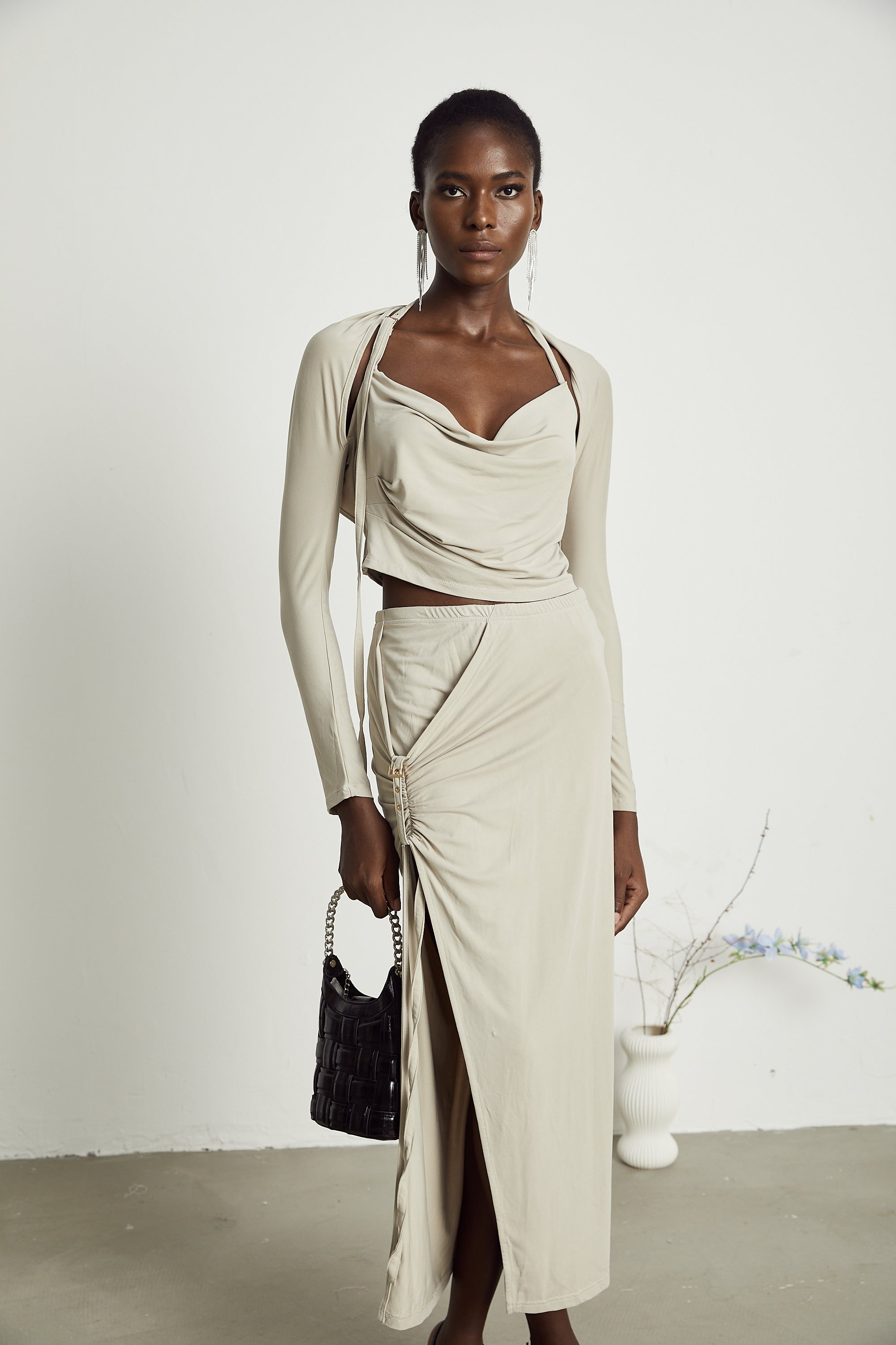 Lanetta khaki jersey top & skirt matching set (Final Sale-US Only)