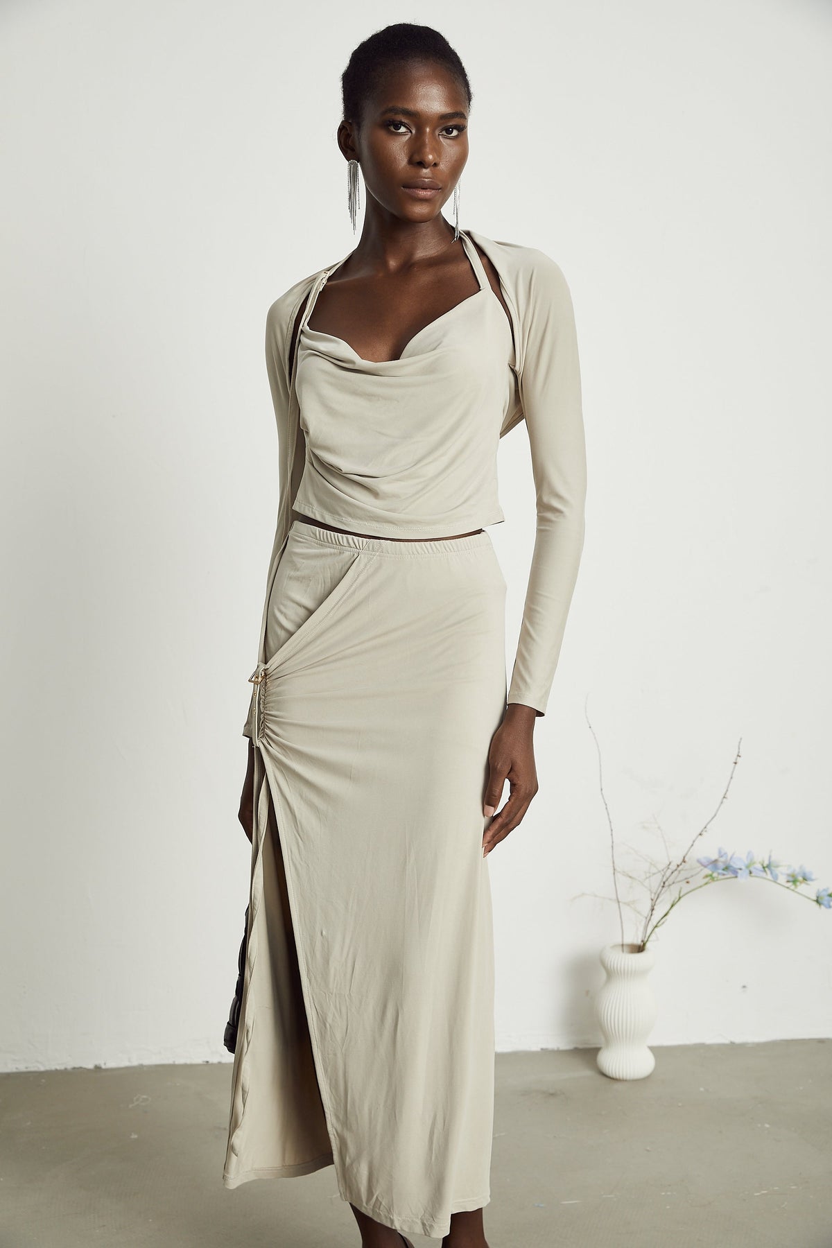 Lanetta khaki jersey top & skirt matching set (Final Sale-US Only)