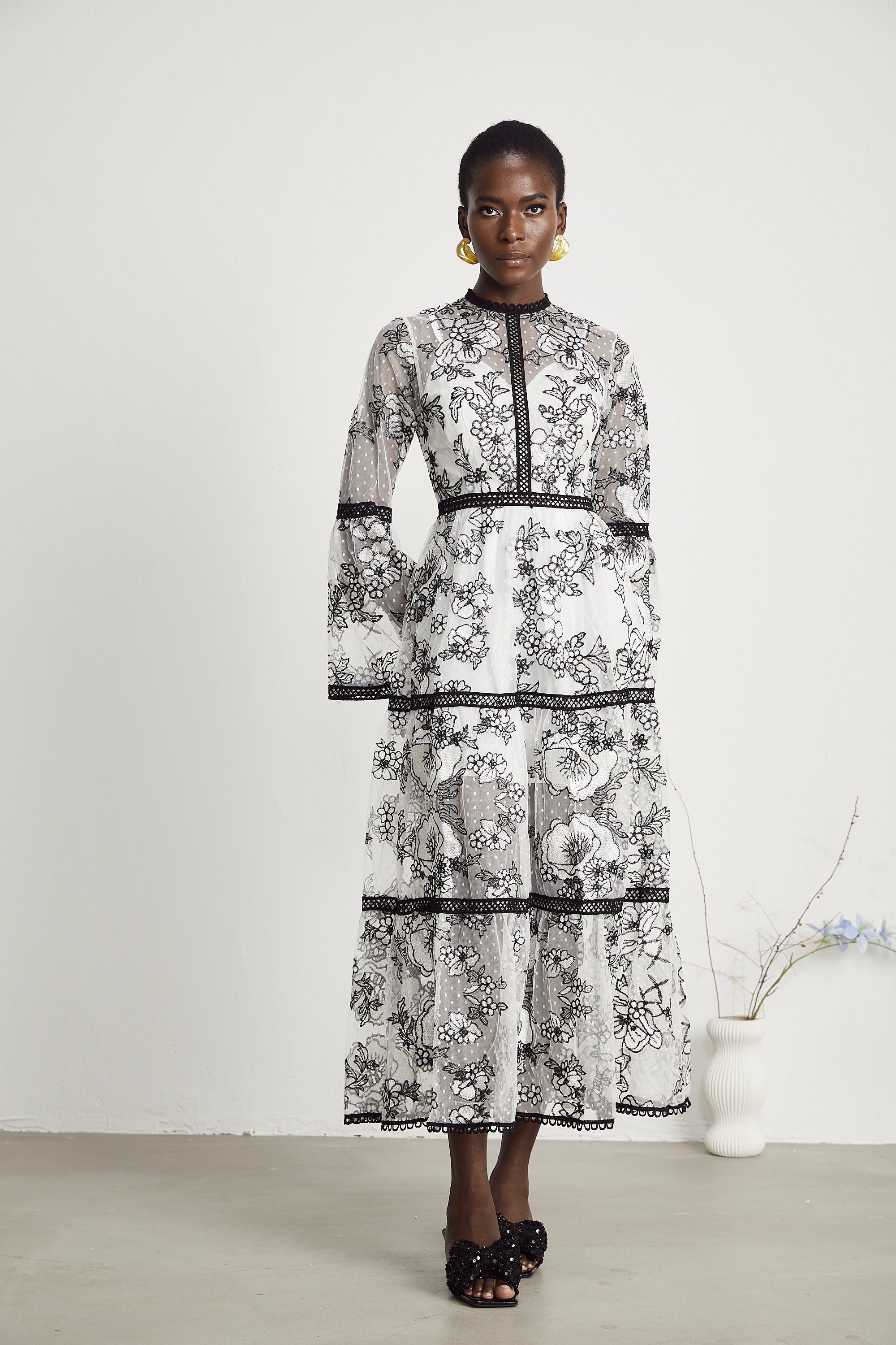 Marcella semi-sheer pattern-print midi dress (US Only)