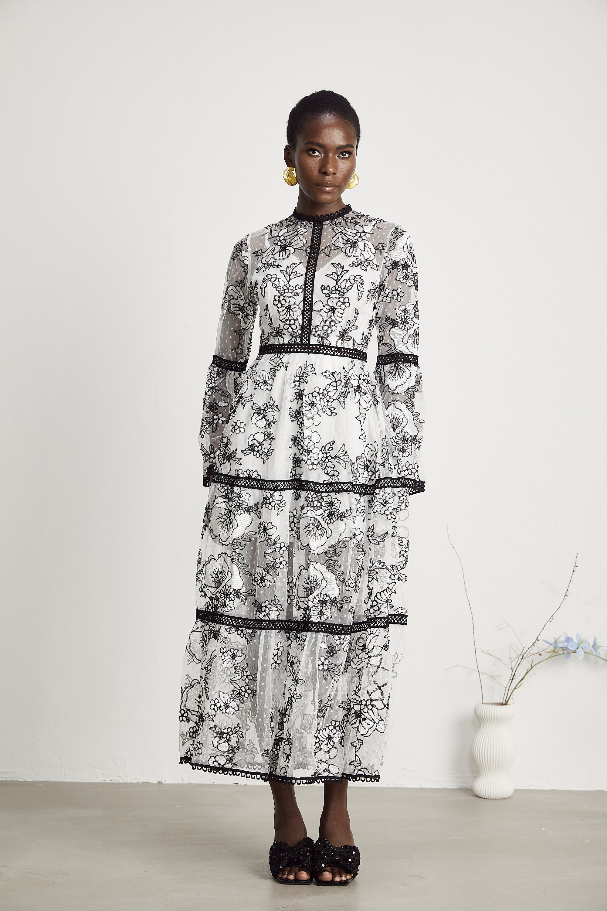 Marcella semi-sheer pattern-print midi dress (US Only)