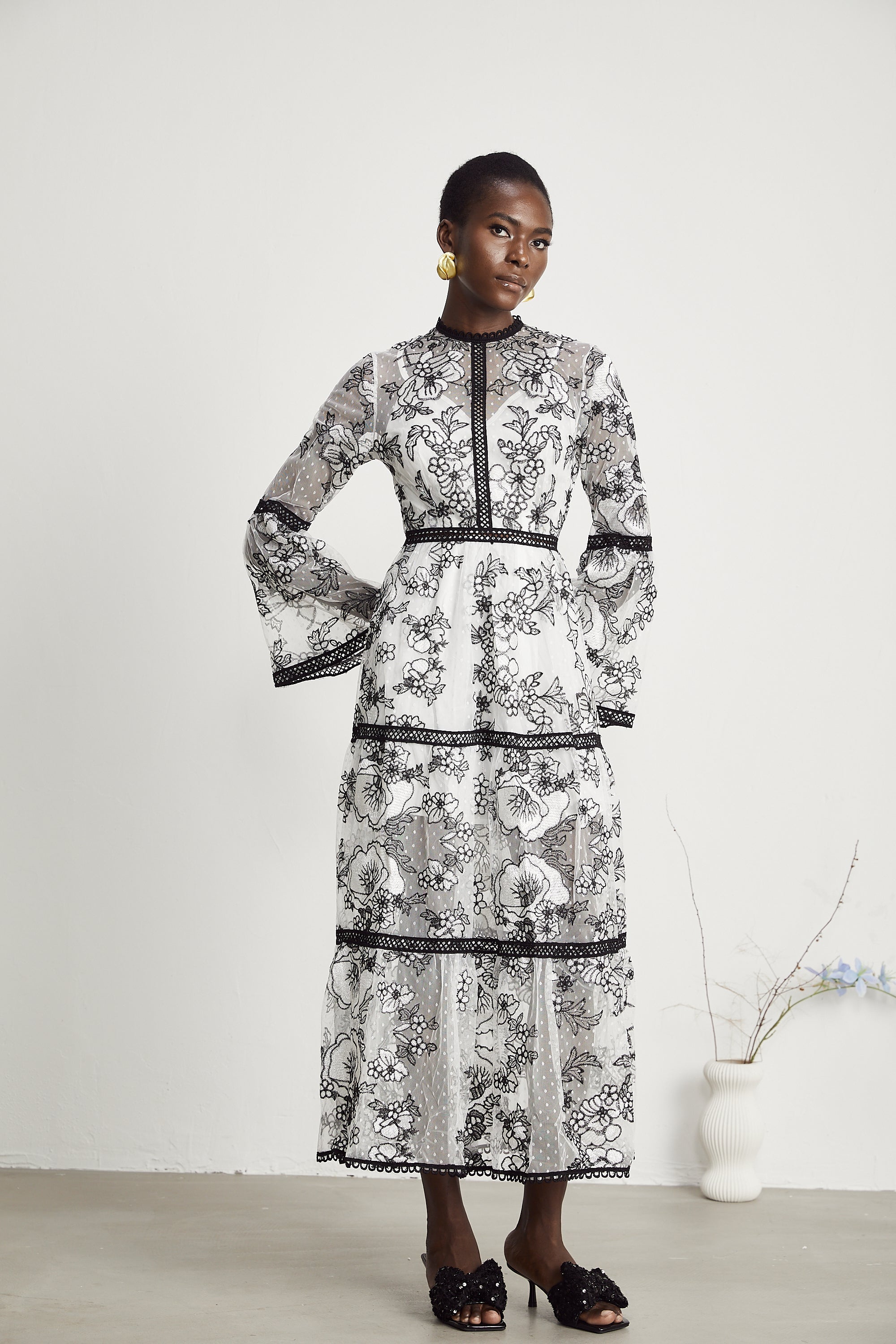 Marcella semi-sheer pattern-print midi dress (US Only)