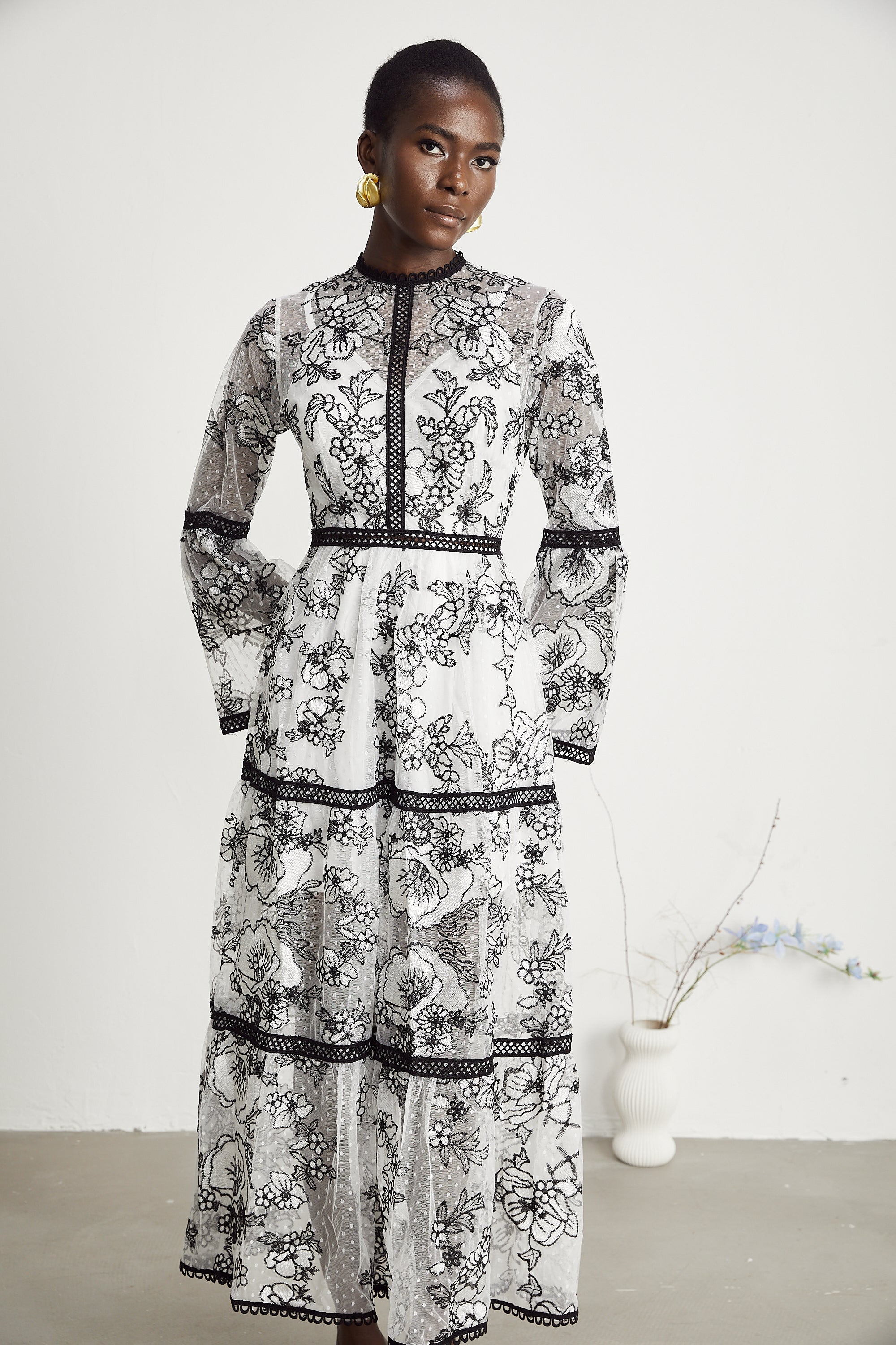 Marcella semi-sheer pattern-print midi dress (US Only)