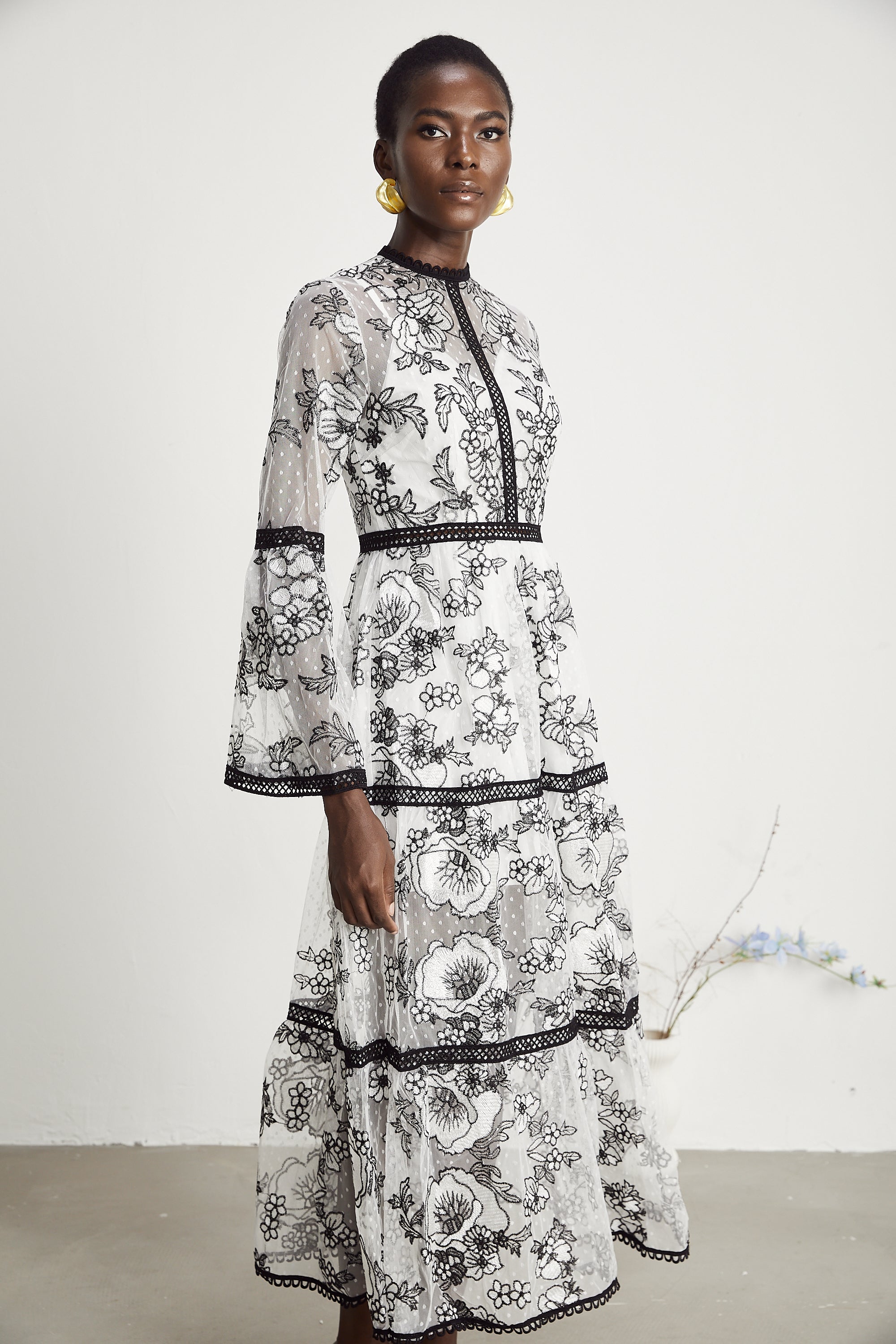 Marcella semi-sheer pattern-print midi dress (US Only)