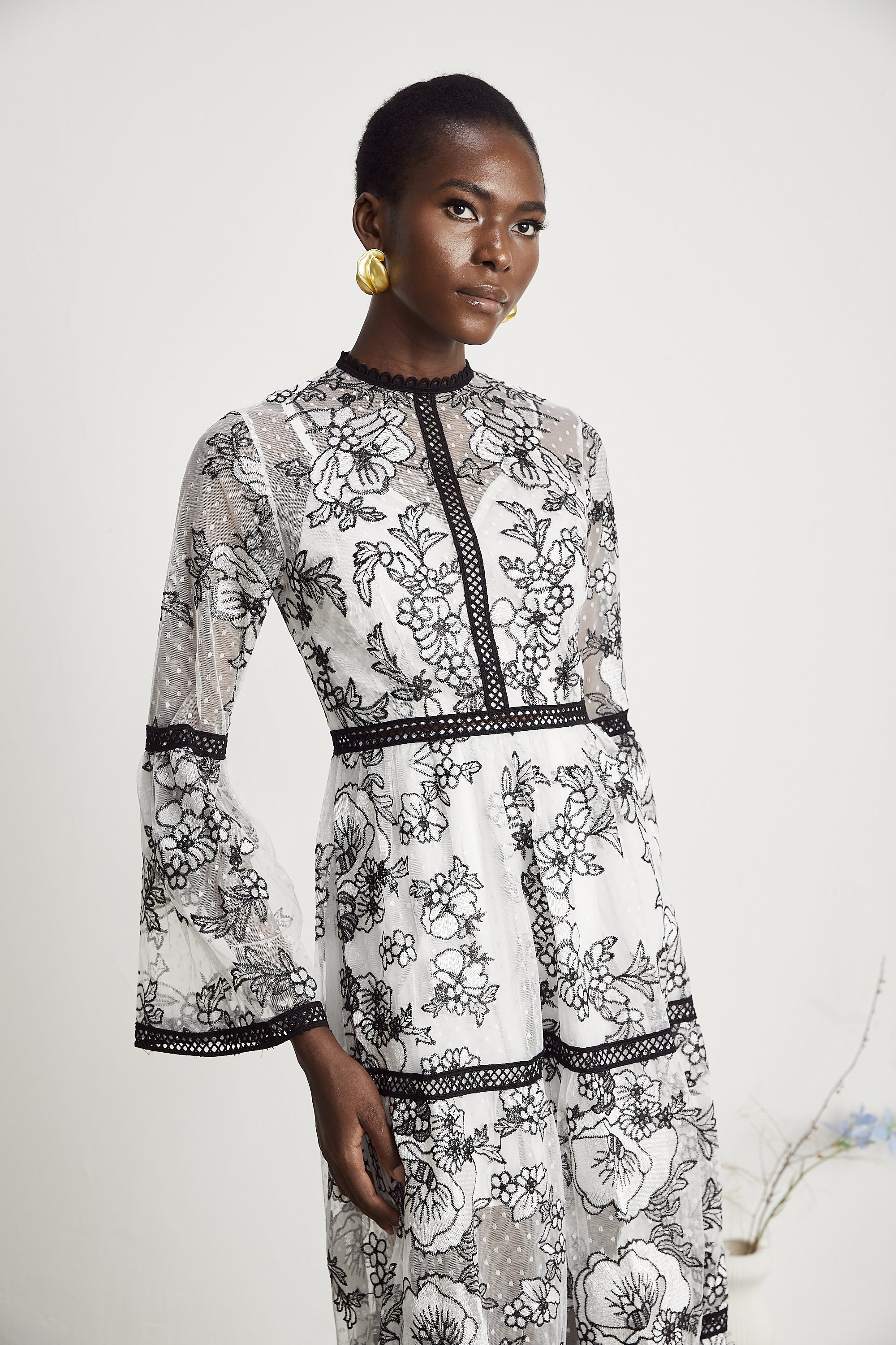Marcella semi-sheer pattern-print midi dress (US Only)