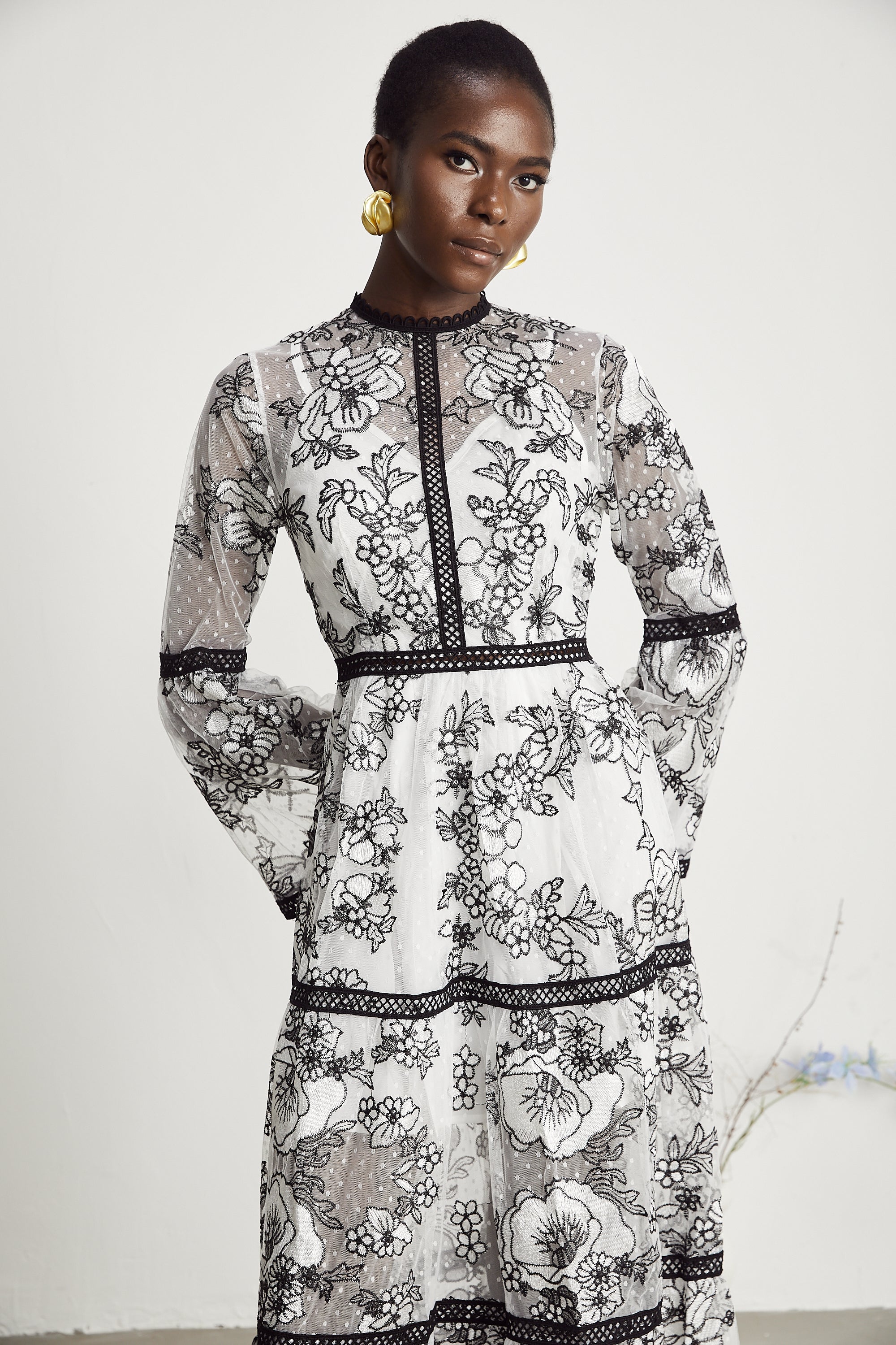 Marcella semi-sheer pattern-print midi dress (US Only)