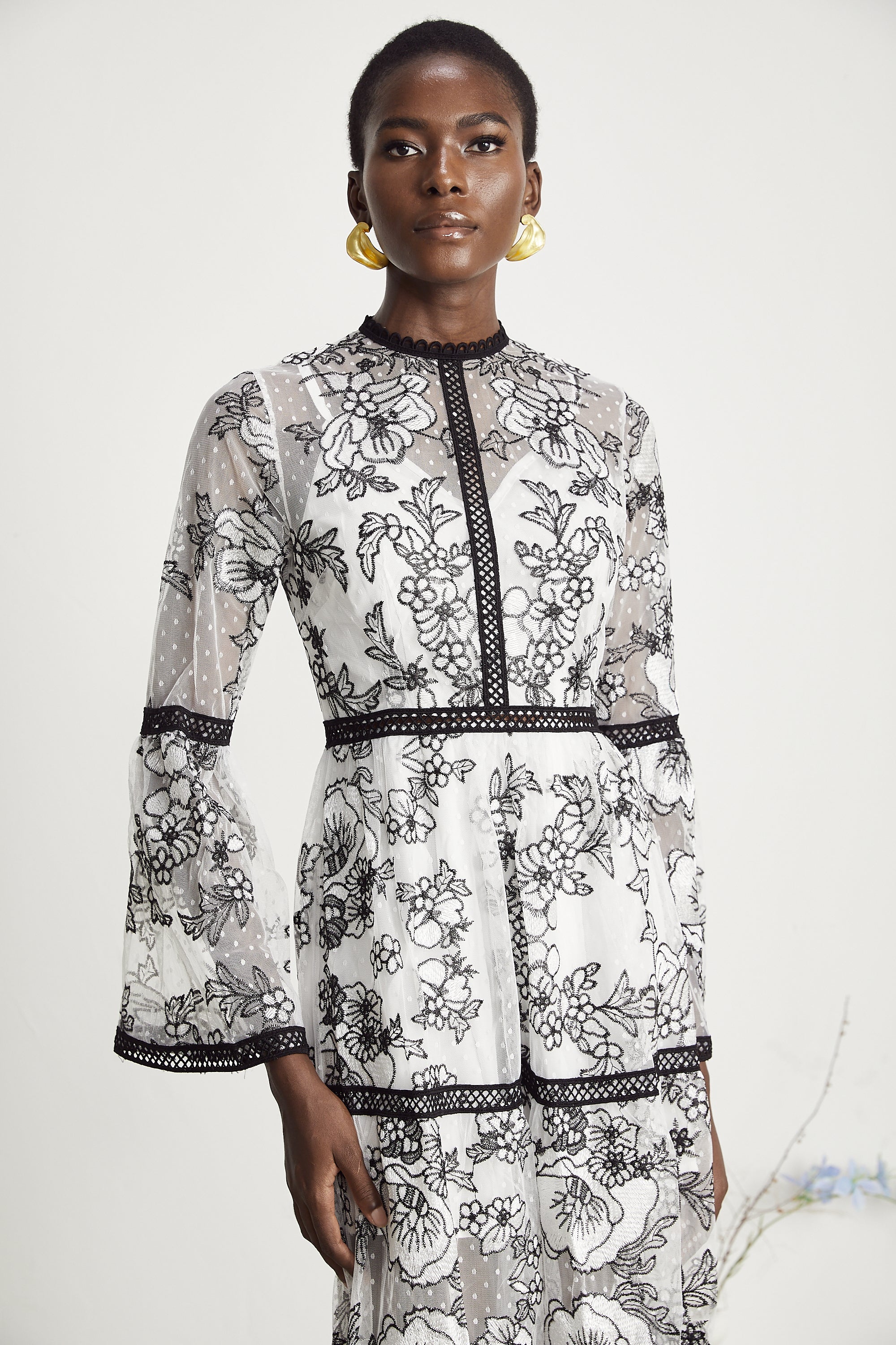 Marcella semi-sheer pattern-print midi dress (US Only)