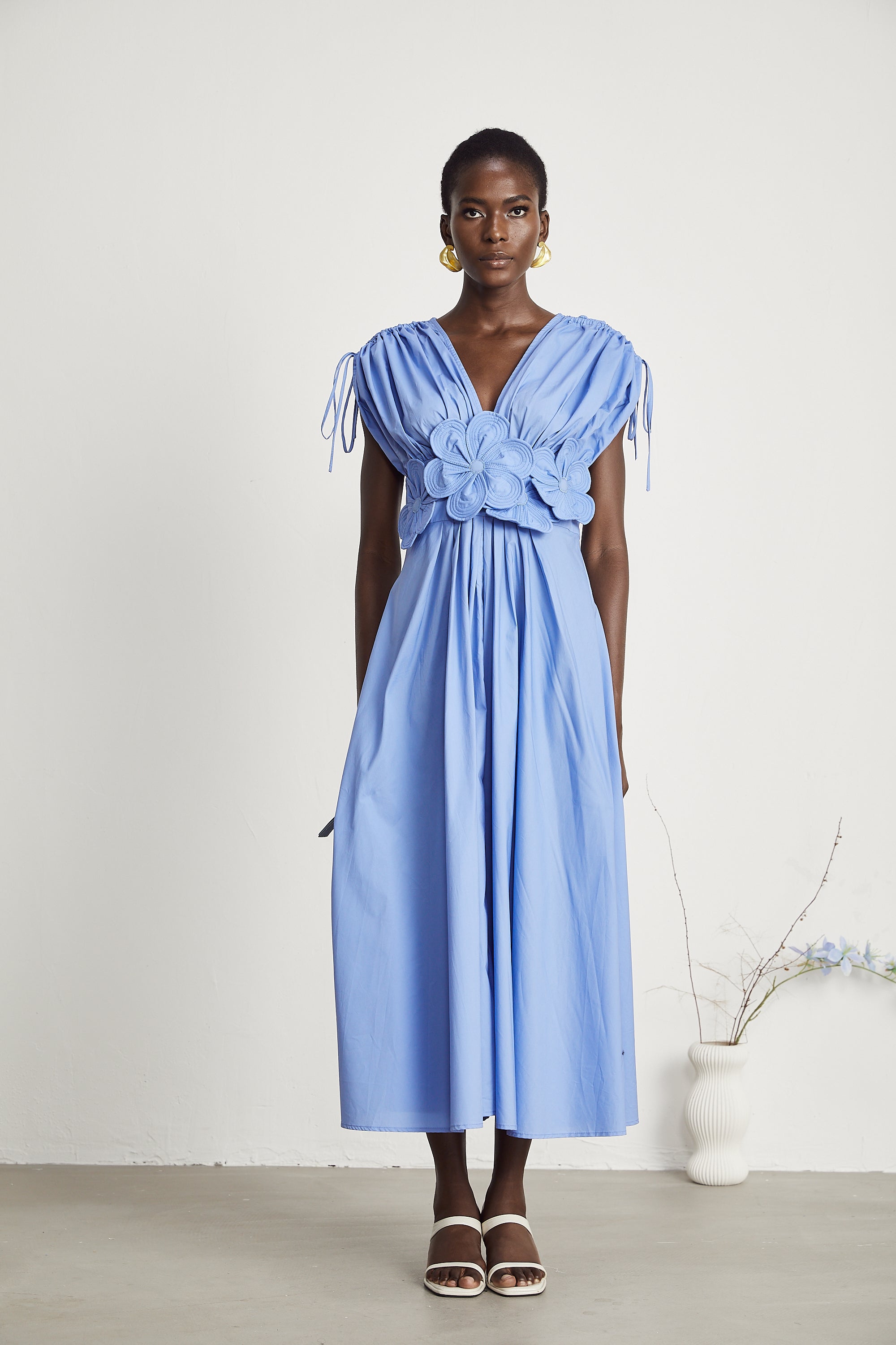 Emma petal-detail drawstring maxi dress in Blue (Final Sale-US Only)