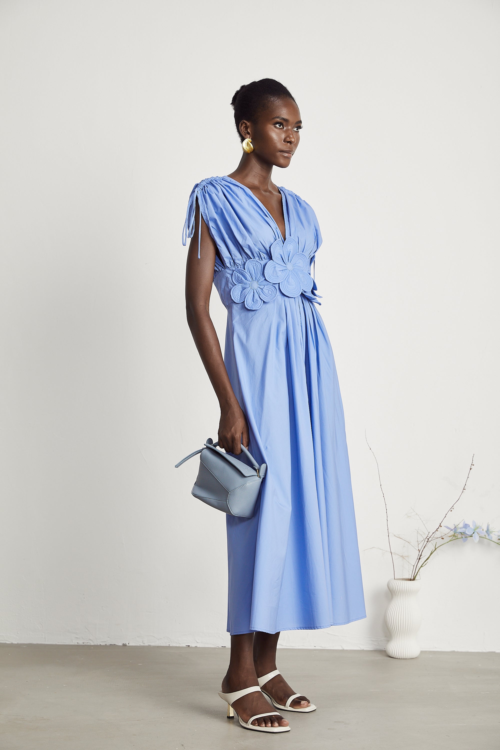 Emma petal-detail drawstring maxi dress in Blue (Final Sale-US Only)