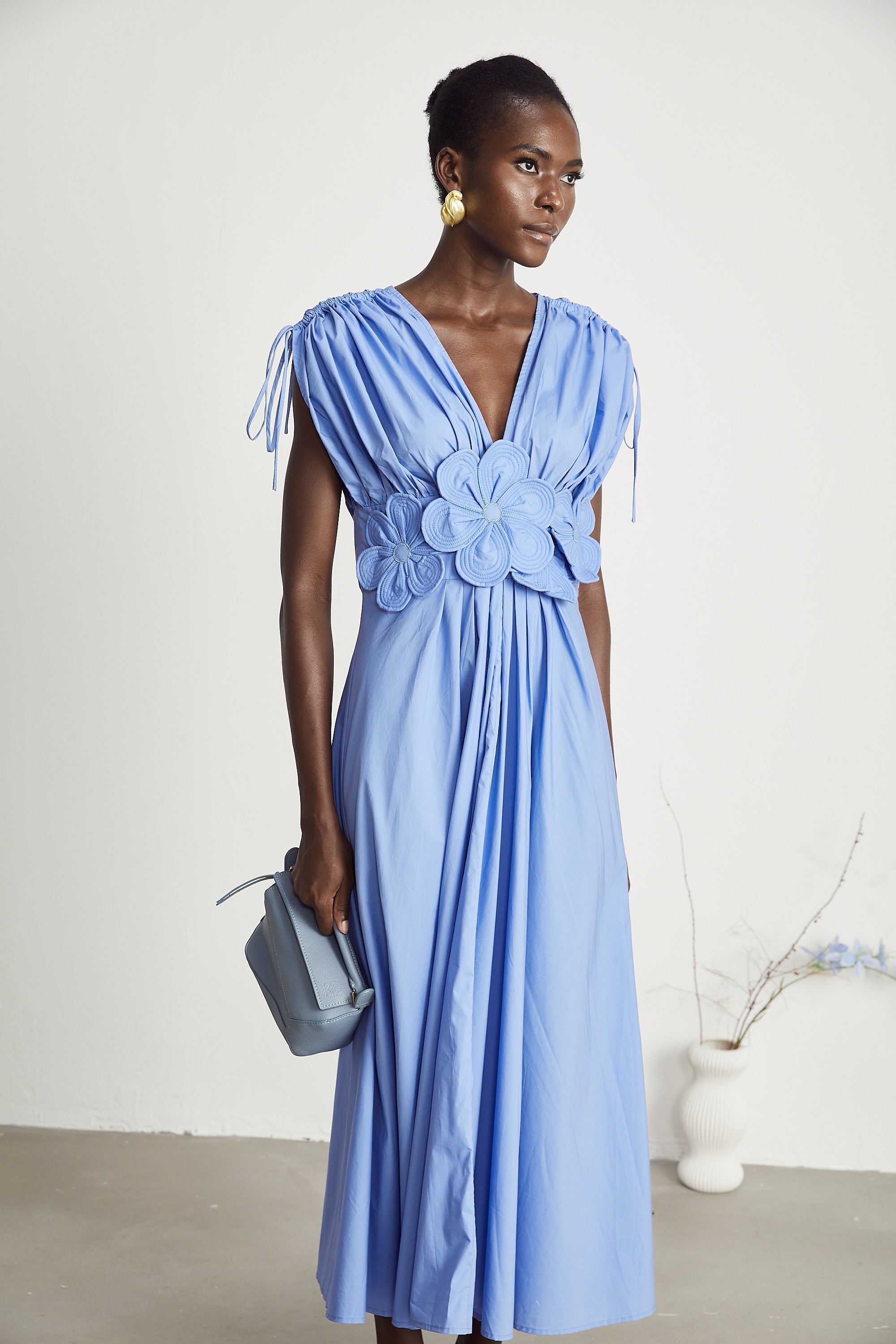 Emma petal-detail drawstring maxi dress in Blue (Final Sale-US Only)