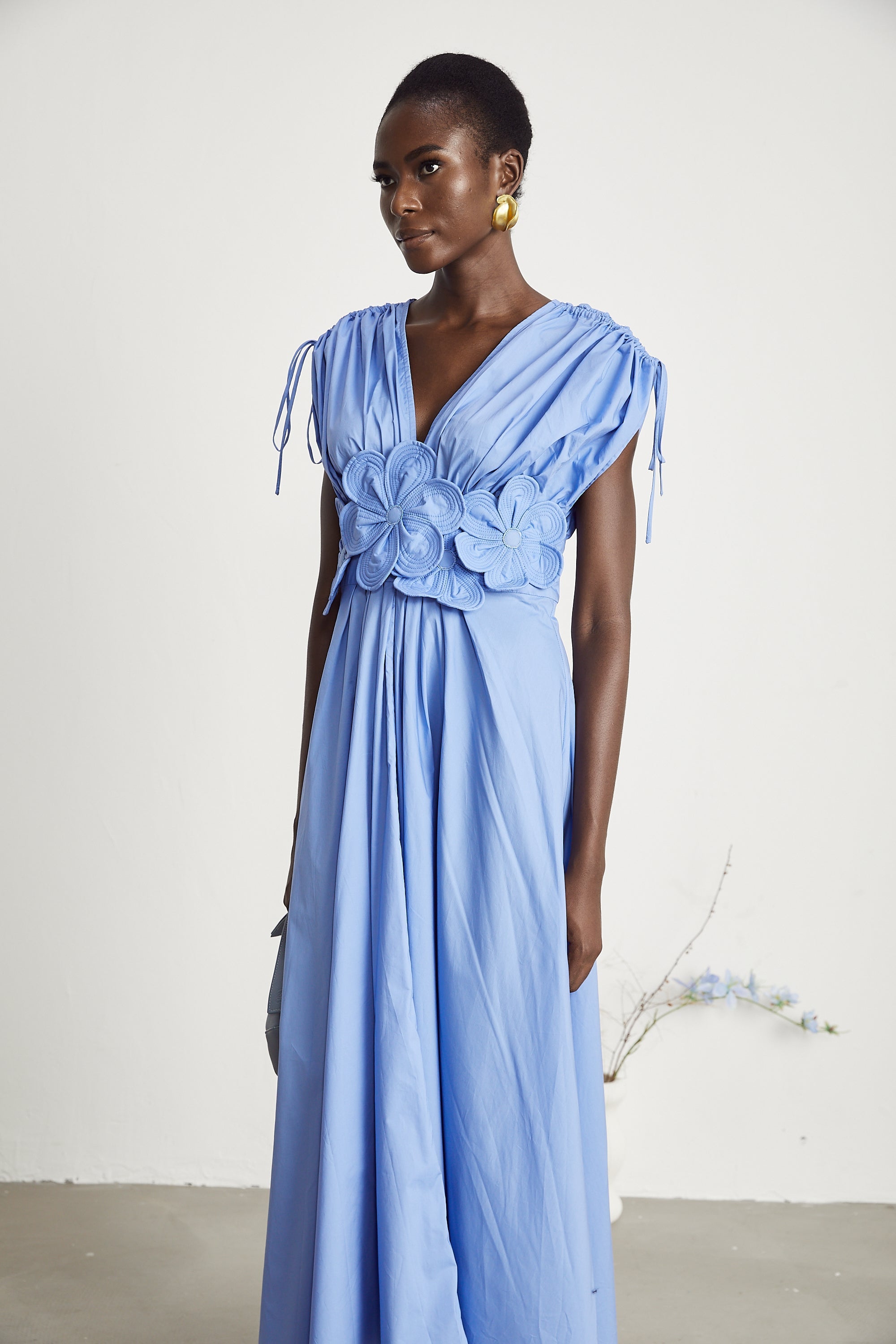 Emma petal-detail drawstring maxi dress in Blue (Final Sale-US Only)