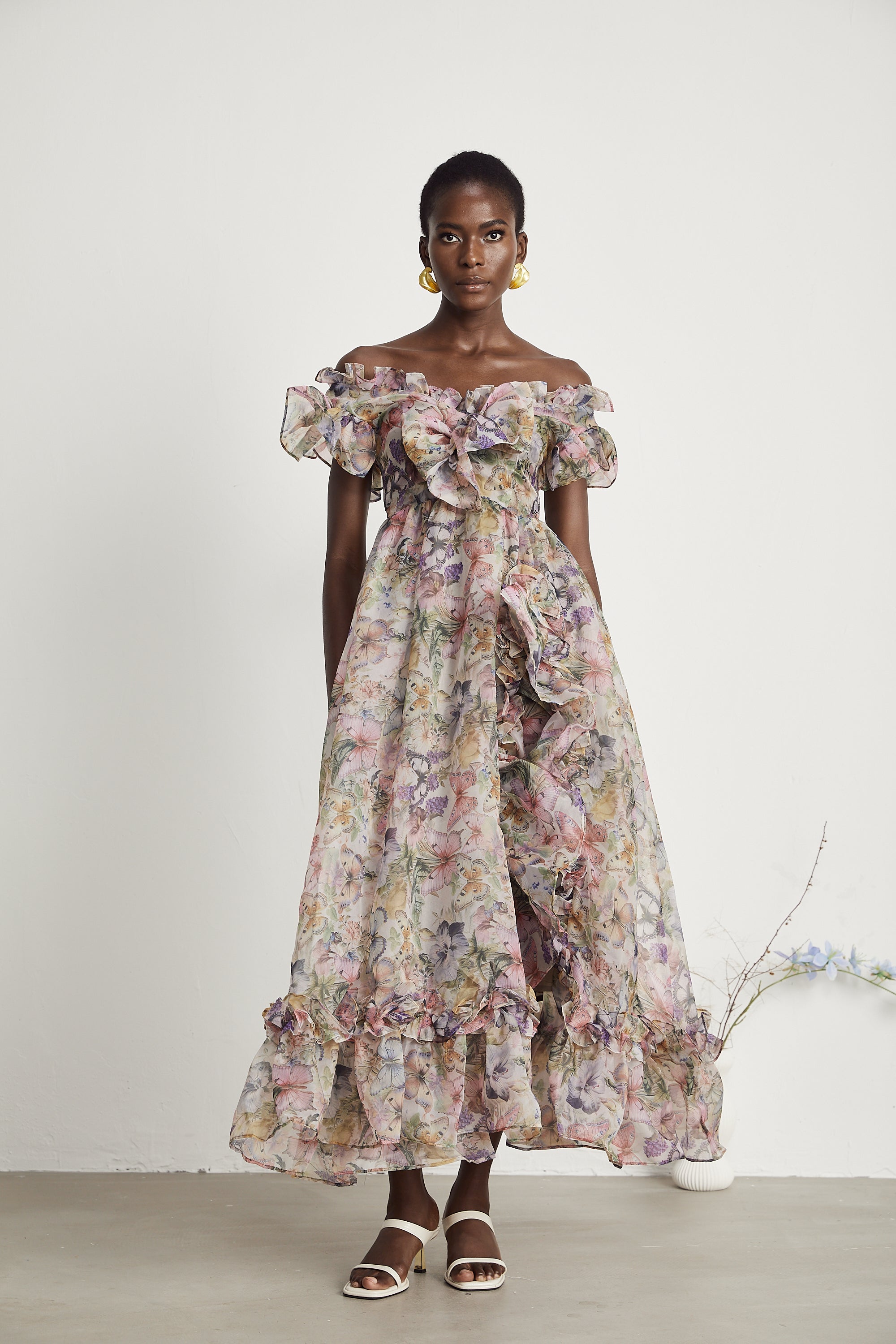 Margaux off-shoulder ruffled midi dress (Final Sale-US Only)