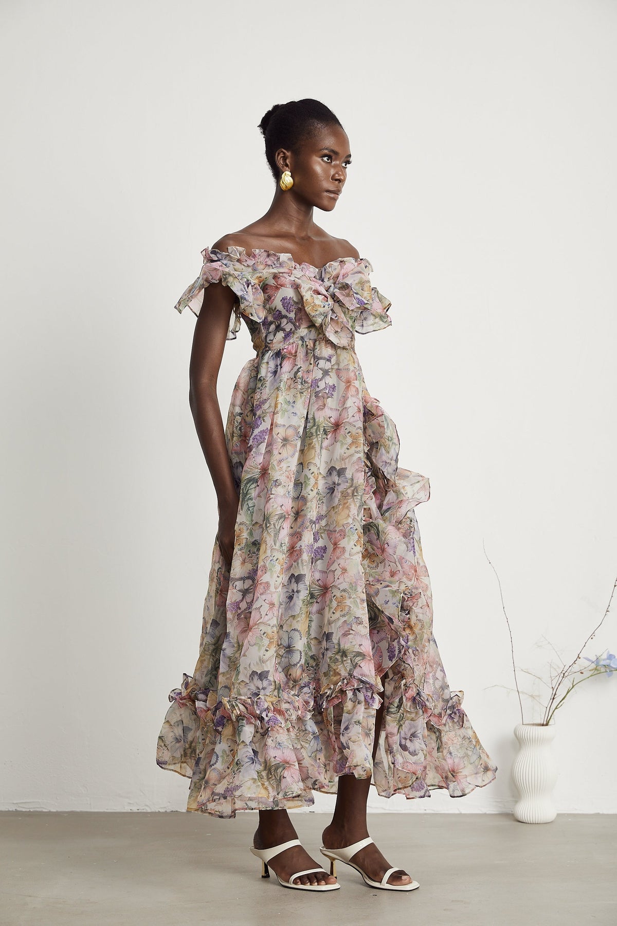 Margaux off-shoulder ruffled midi dress (Final Sale-US Only)