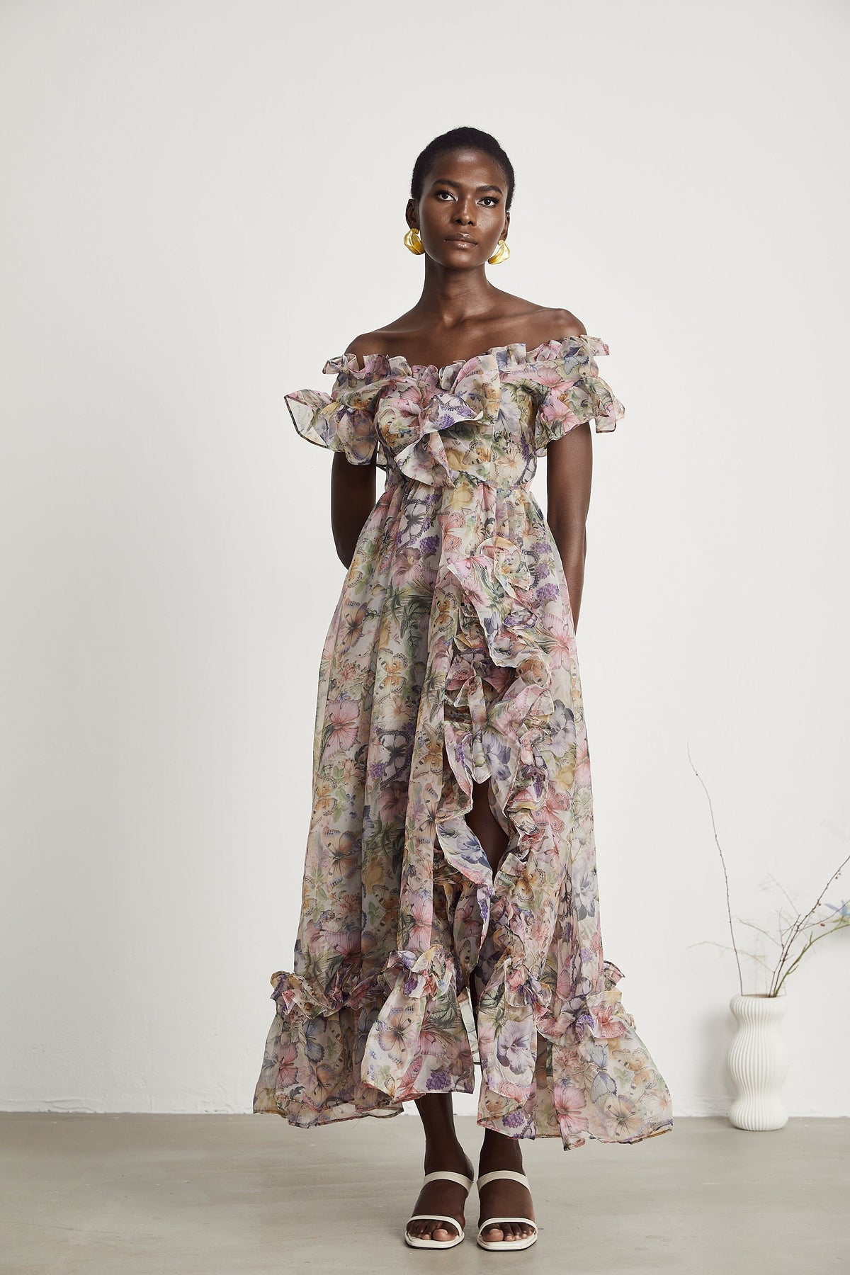 Margaux off-shoulder ruffled midi dress (Final Sale-US Only)