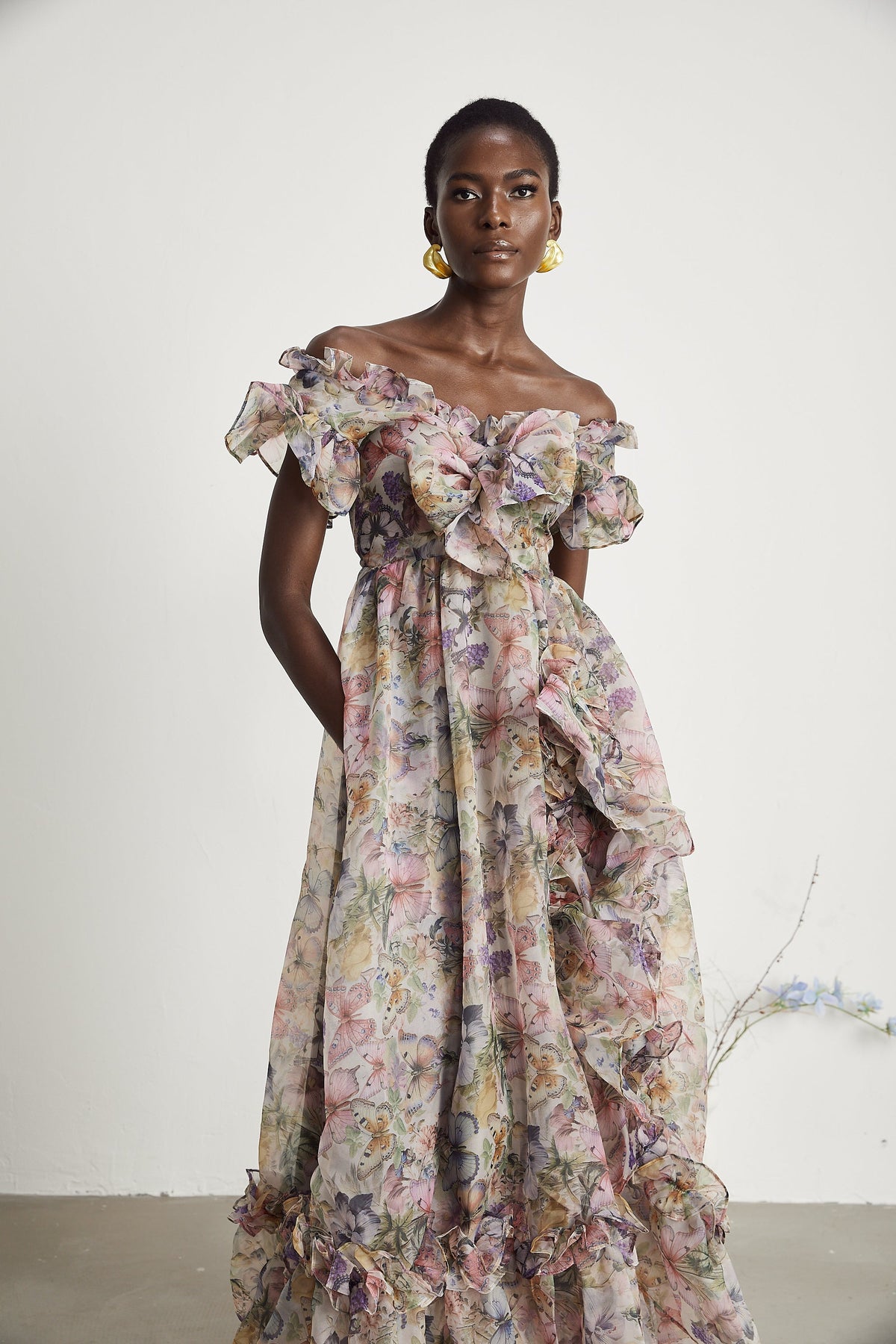 Margaux off-shoulder ruffled midi dress (Final Sale-US Only)