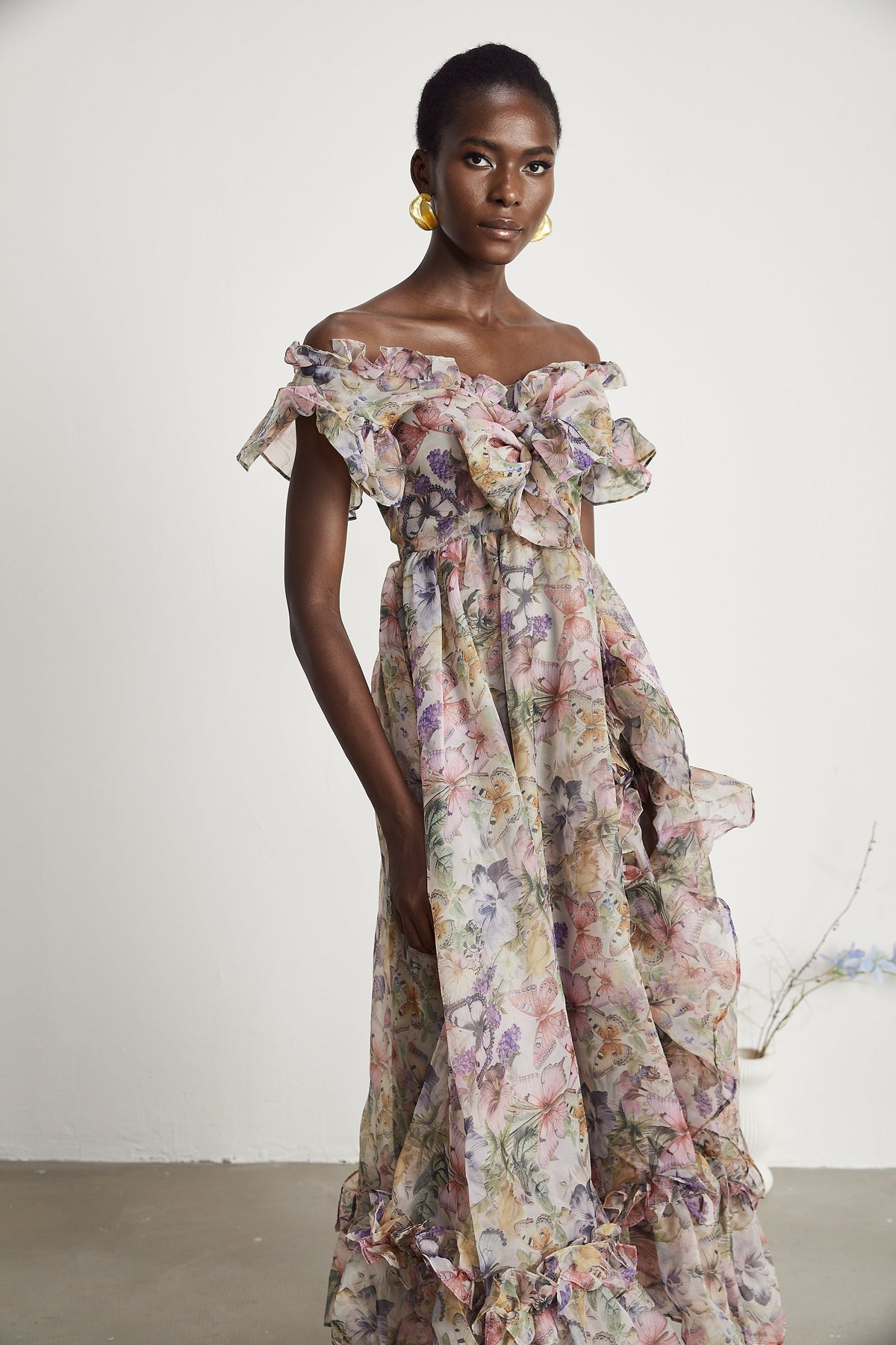 Margaux off-shoulder ruffled midi dress (Final Sale-US Only)