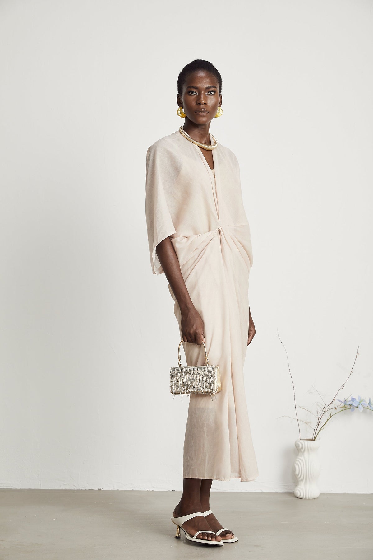 Solène semi-sheer V-neck midi dress (Final Sale-US Only)