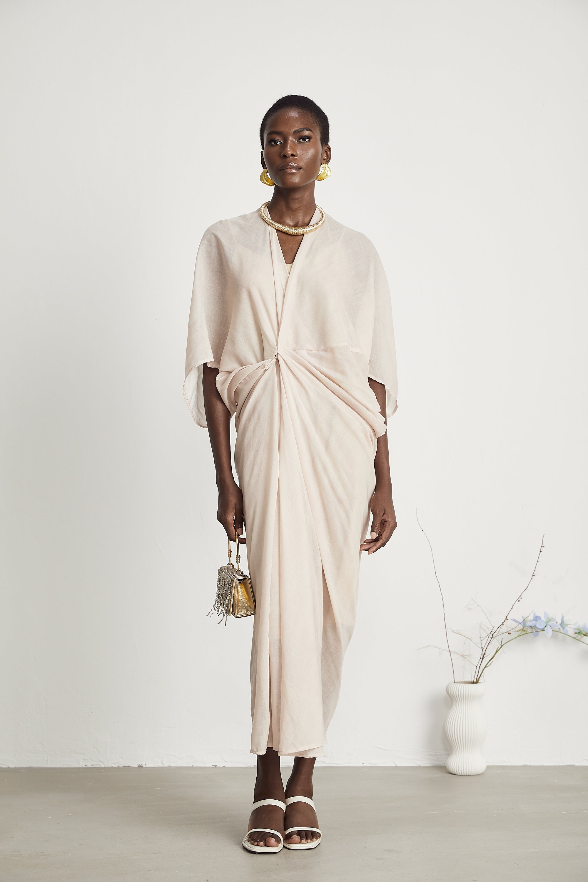 Solène semi-sheer V-neck midi dress (Final Sale-US Only)
