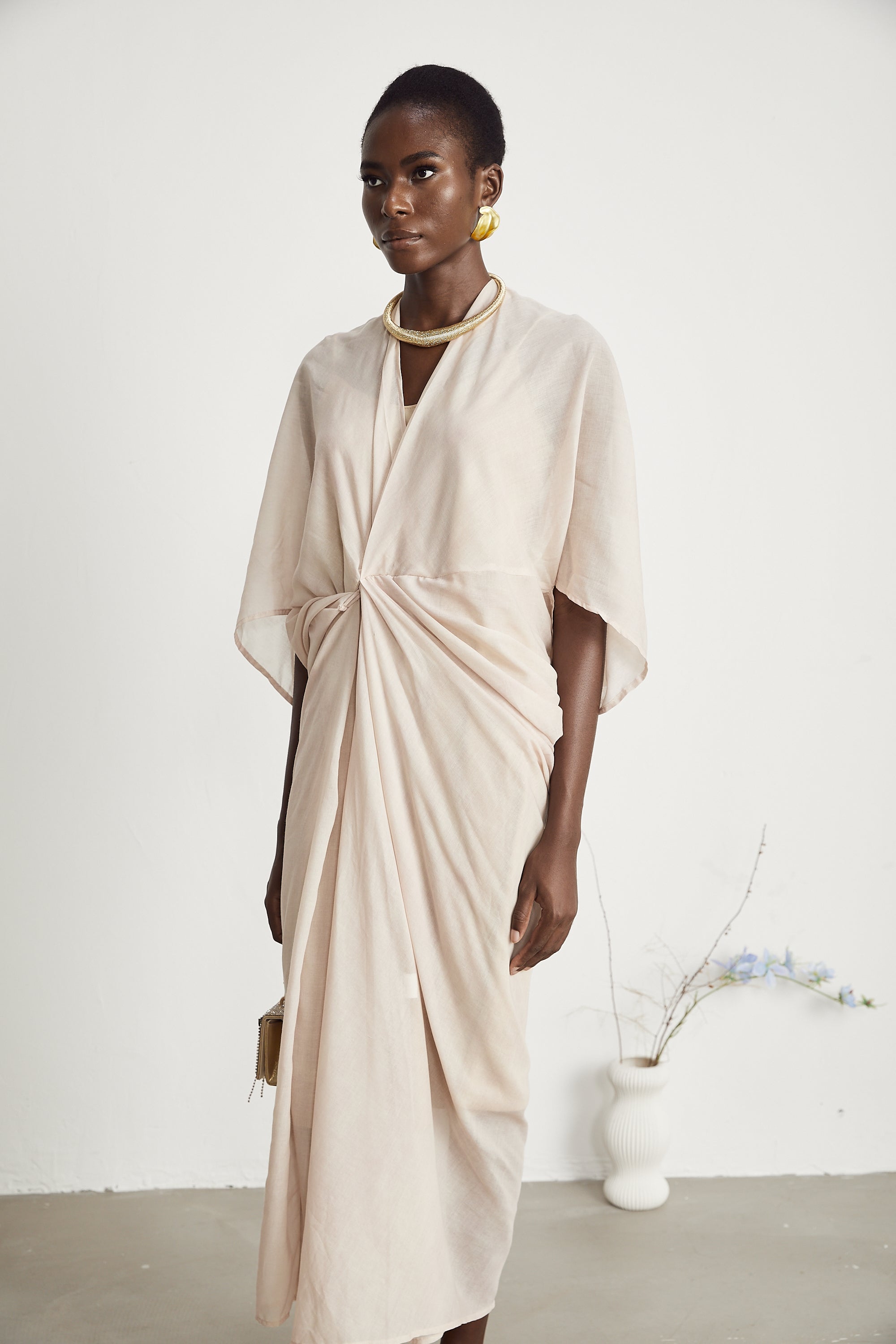 Solène semi-sheer V-neck midi dress (Final Sale-US Only)