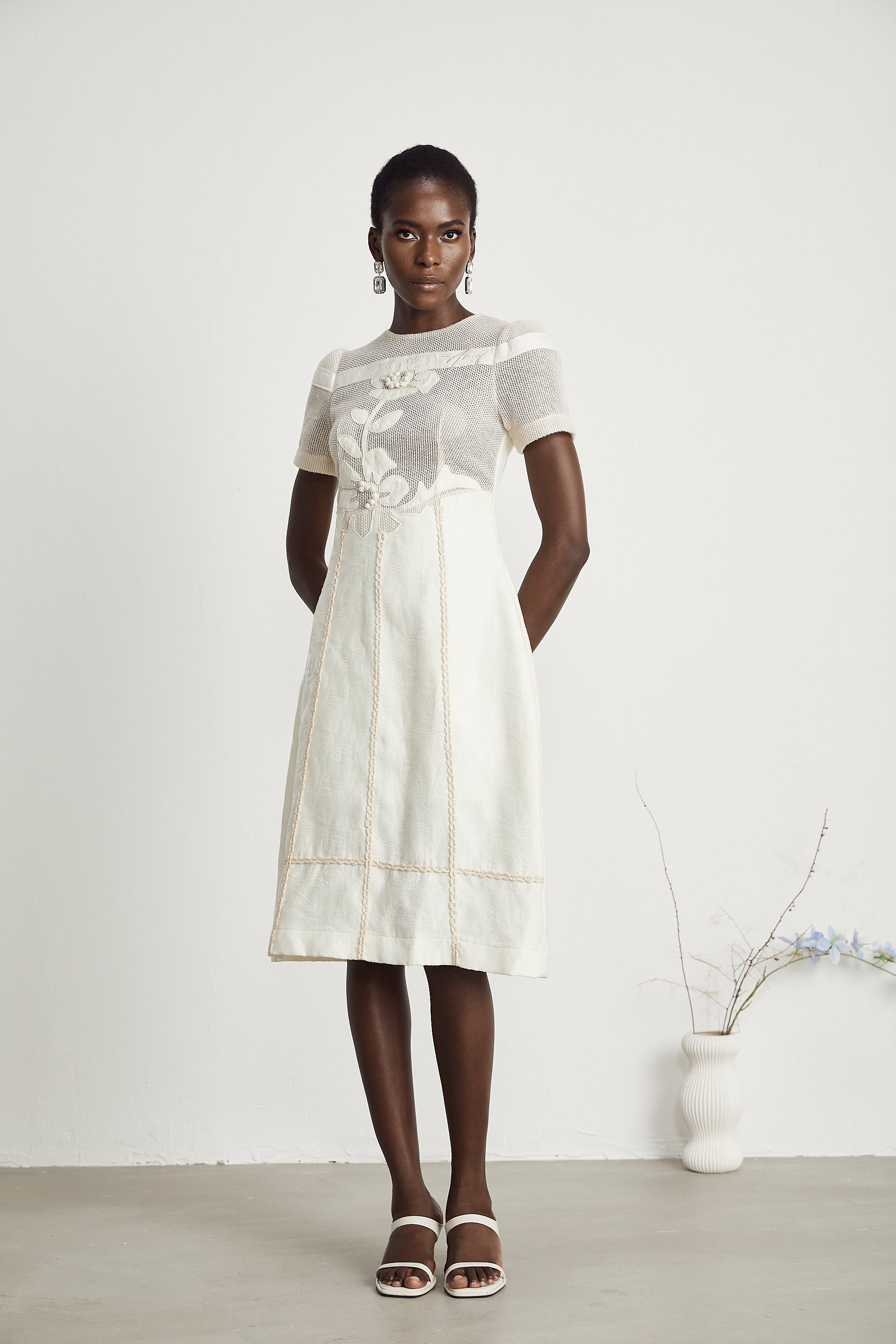 Diane floral embroidered openwork midi dress (Final Sale-US Only)