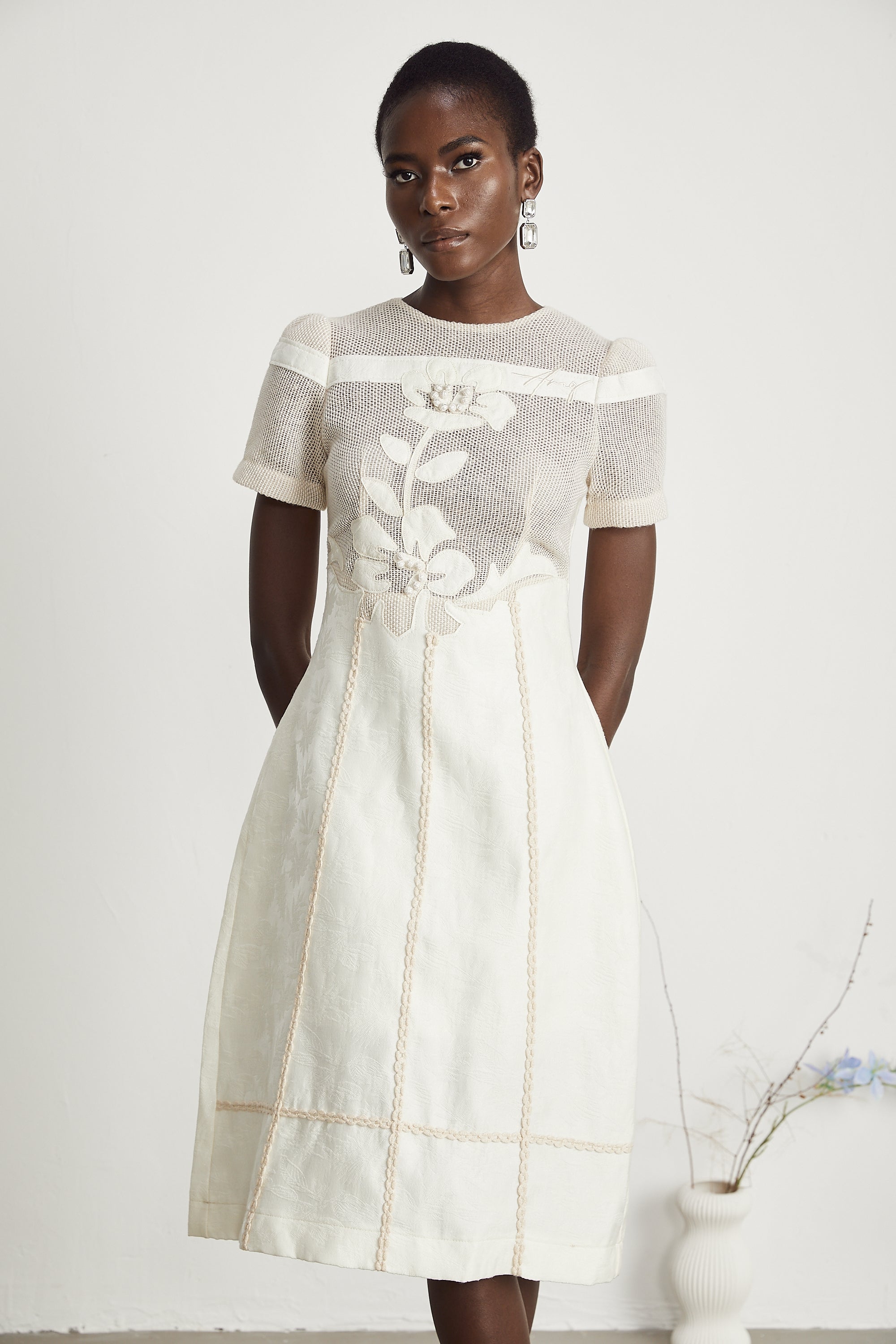 Diane floral embroidered openwork midi dress (Final Sale-US Only)