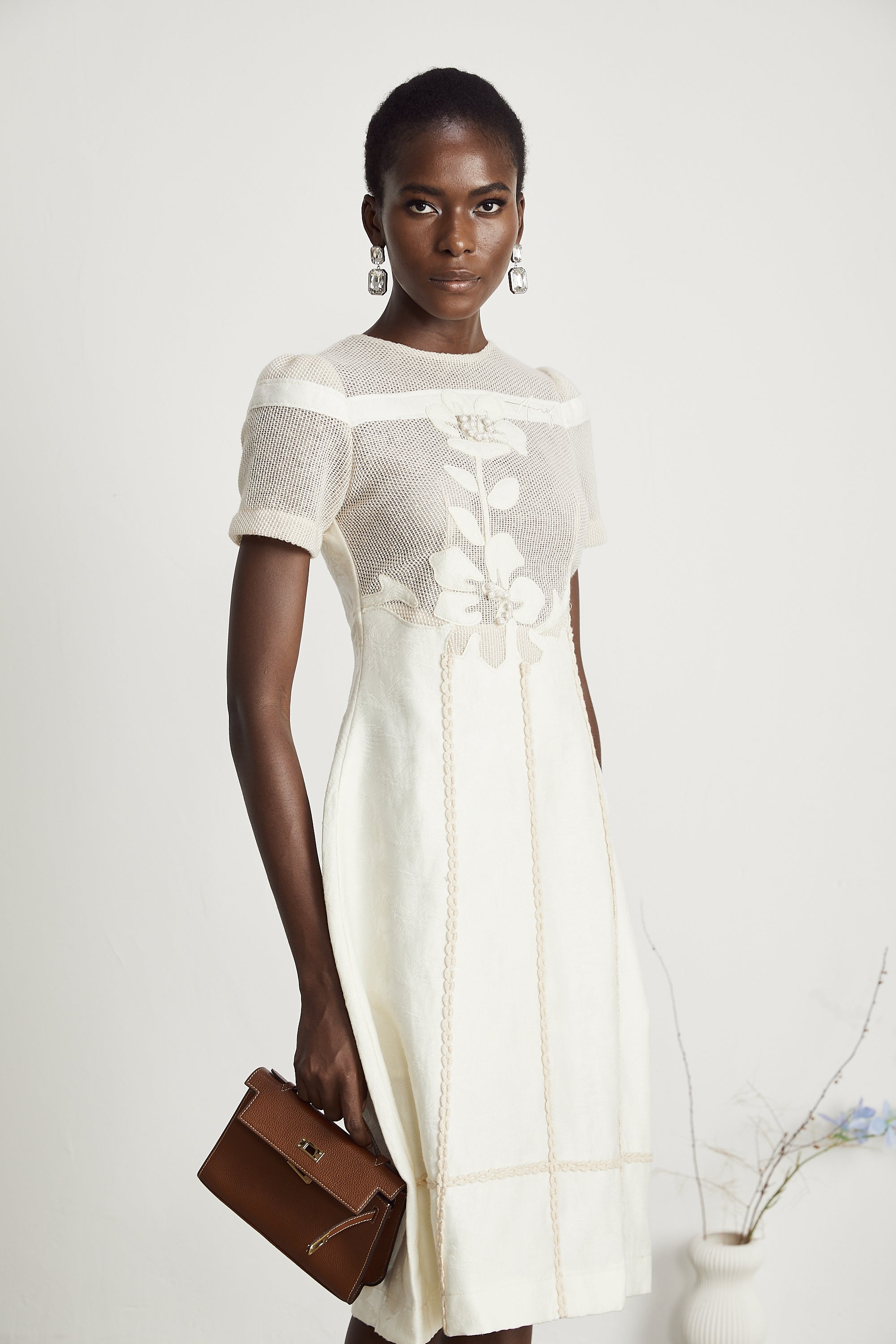 Diane floral embroidered openwork midi dress (Final Sale-US Only)