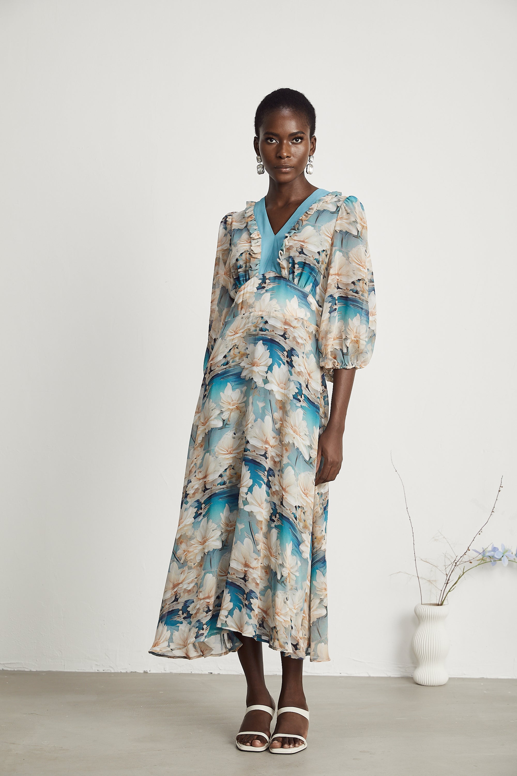 Rosalee V-neck floral-print midi dress
