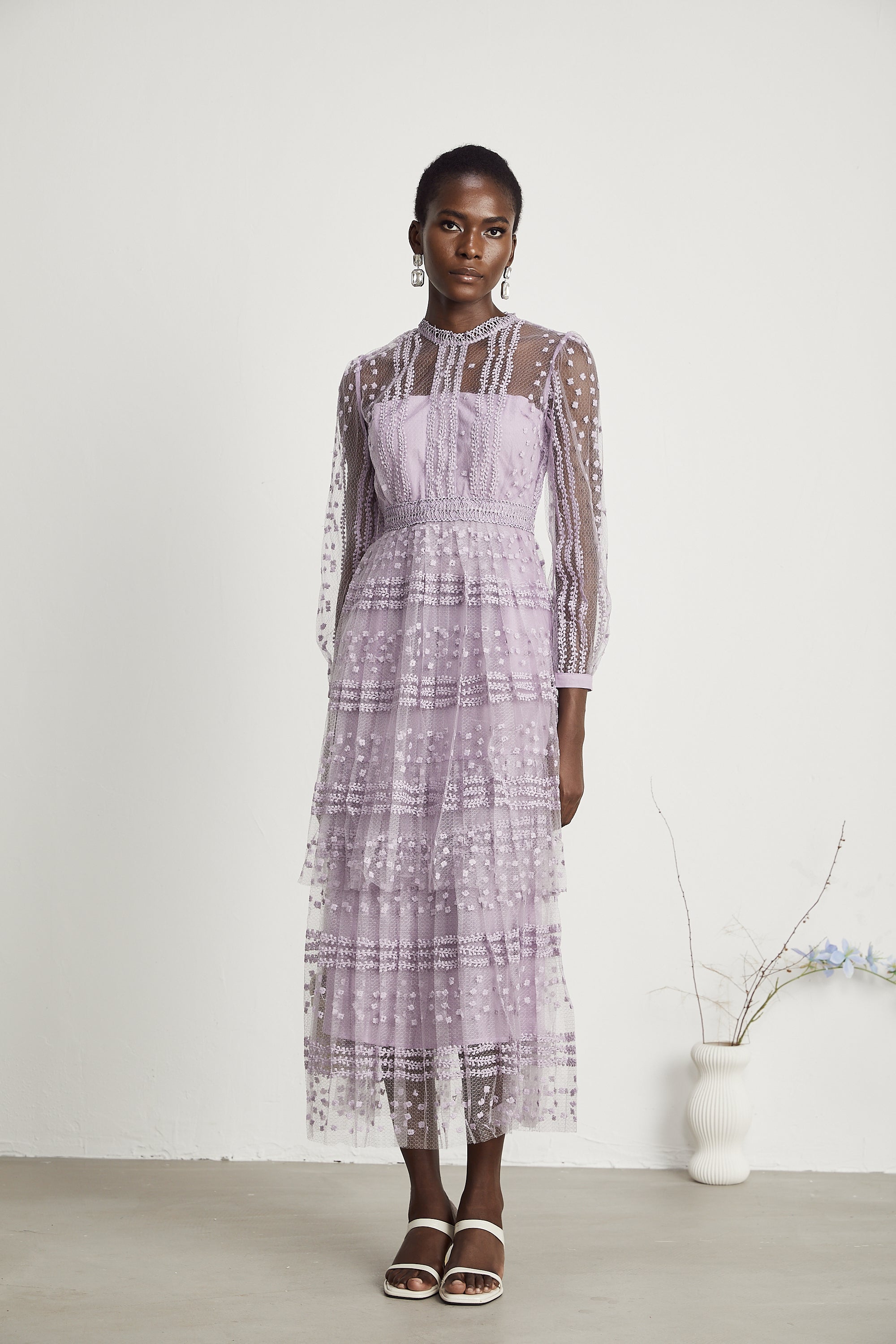 Delphine semi-sheer layered midi dress (Final Sale)