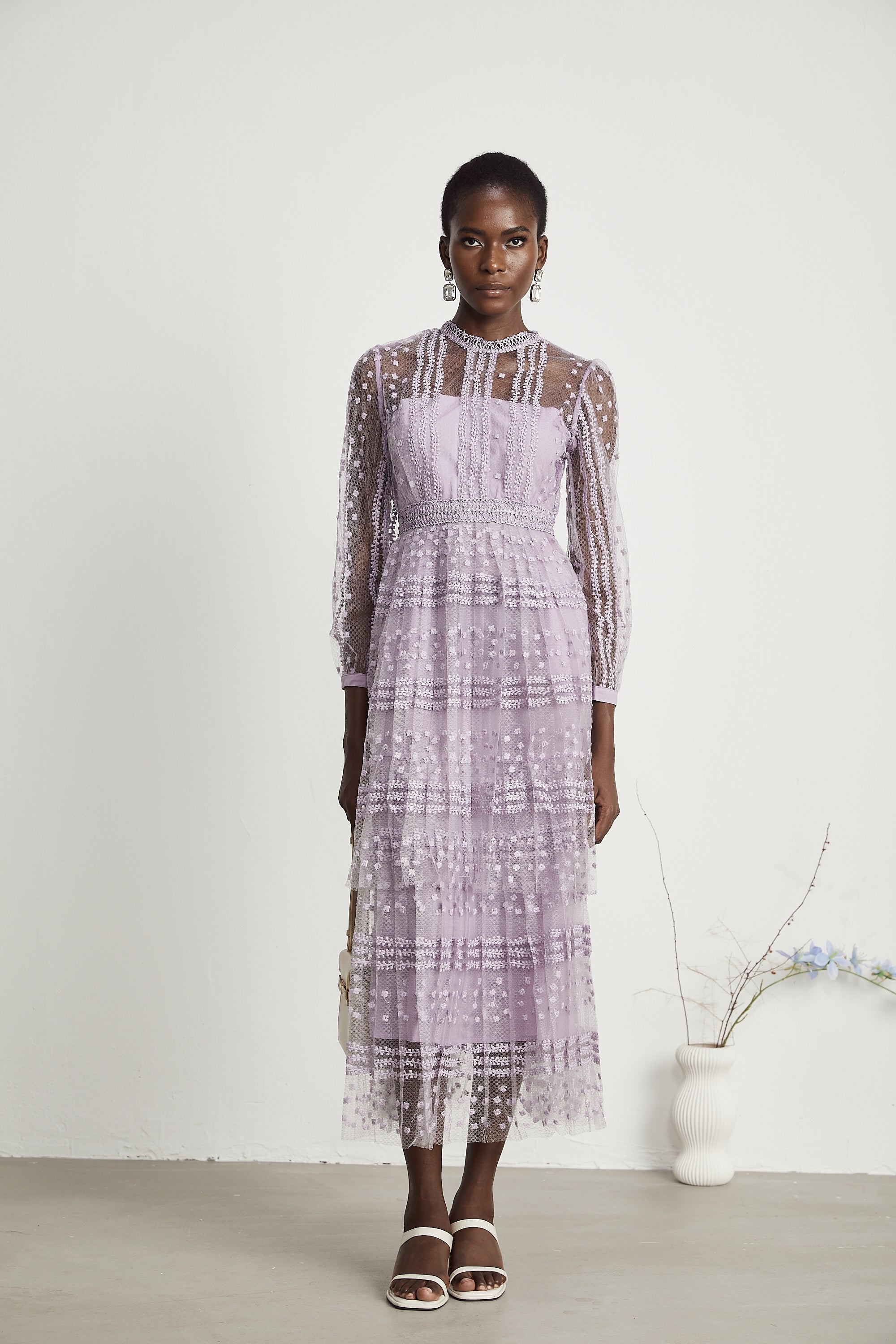Delphine semi-sheer layered midi dress (Final Sale)