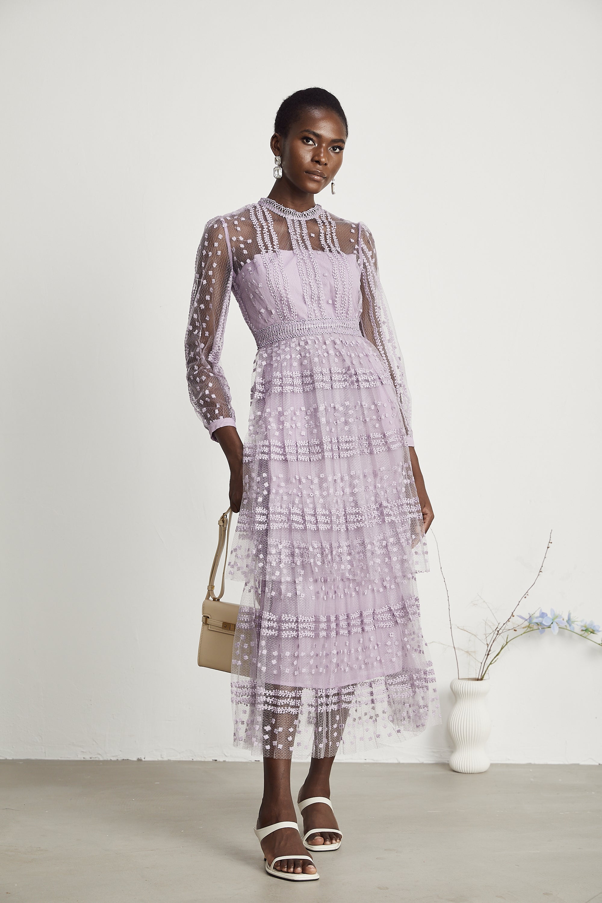Delphine semi-sheer layered midi dress (Final Sale)