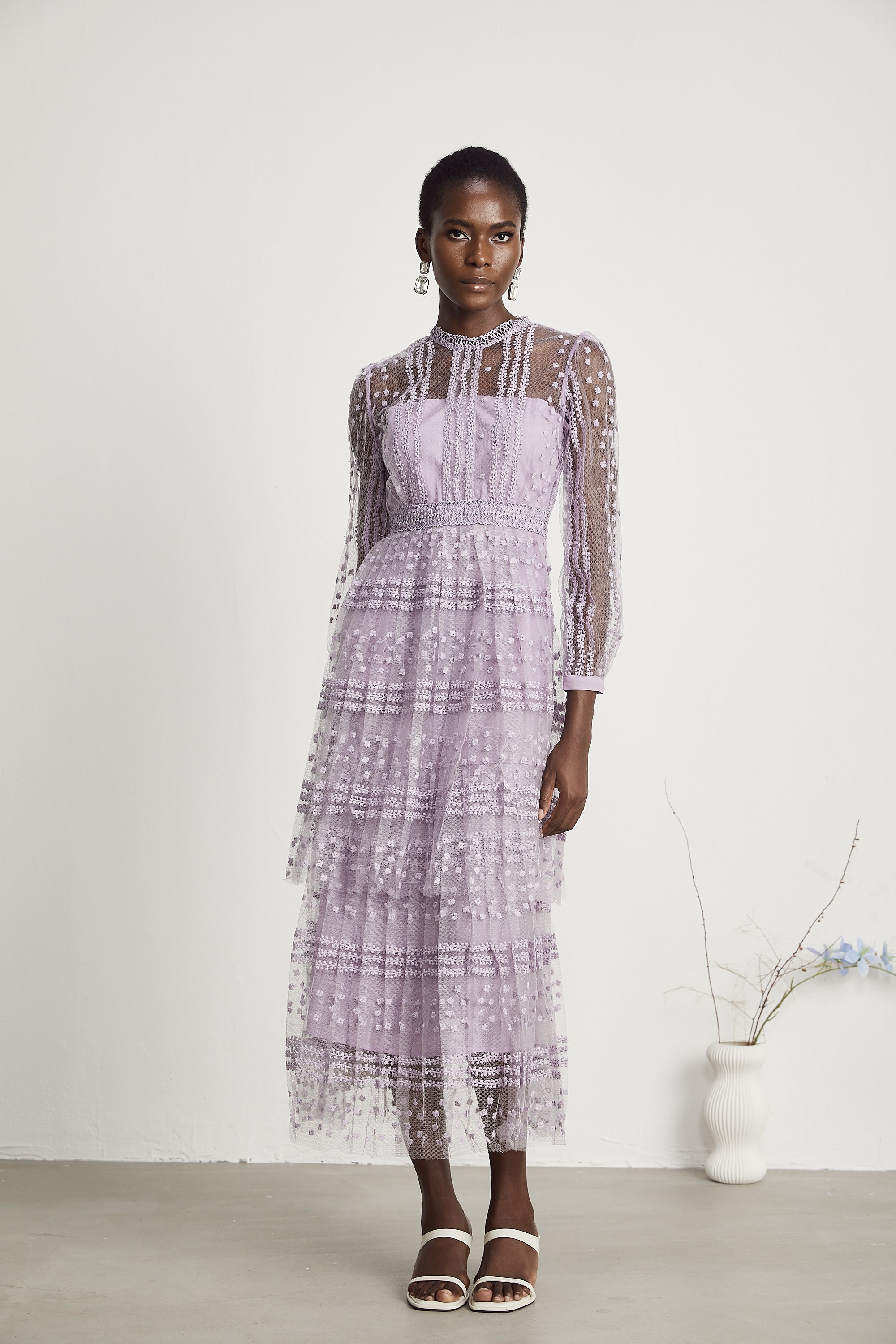 Delphine semi-sheer layered midi dress (Final Sale)